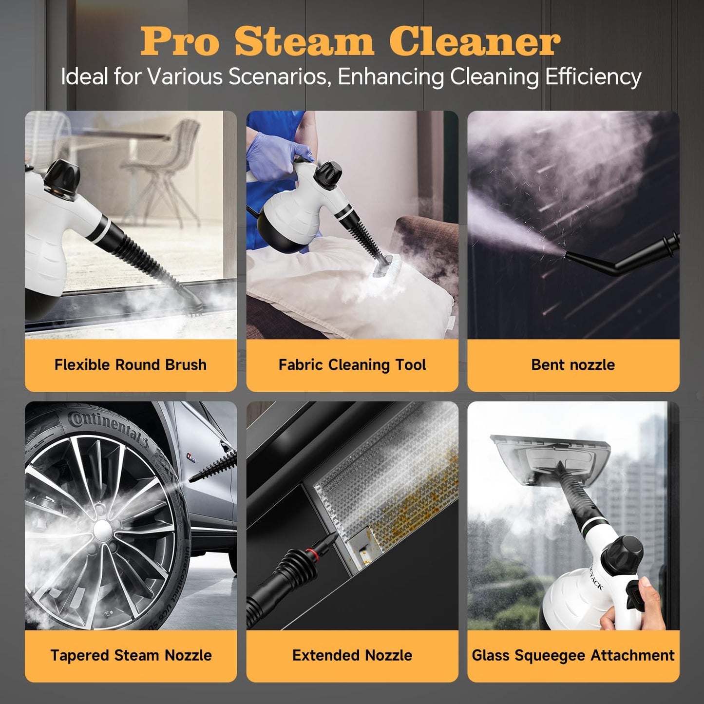 Steam Cleaner, Handheld Steam Cleaner, Steam Cleaner for Home with 16 Accessories and Automatic Steam Switch, Steamer for Cleaning Home, Living Room, Kitchen, Bathroom, Car (White)