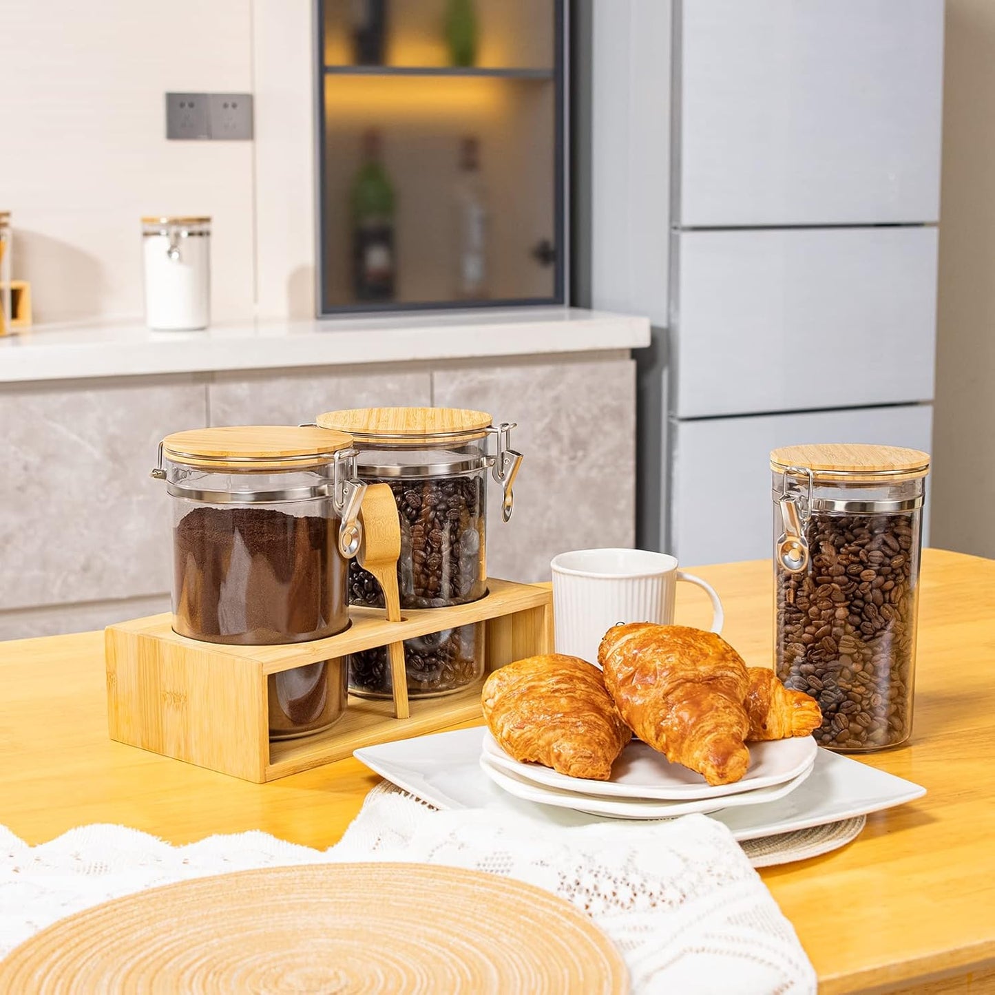 Yangbaga Coffee Container for Ground Coffee,2×58OZ Storage Containers with Shelf & Scoop,Plastics Airtight Coffee Canisters for Ground Coffee Bean,Food Storage Jars for Kitchen,Nuts,Tea,Sugar