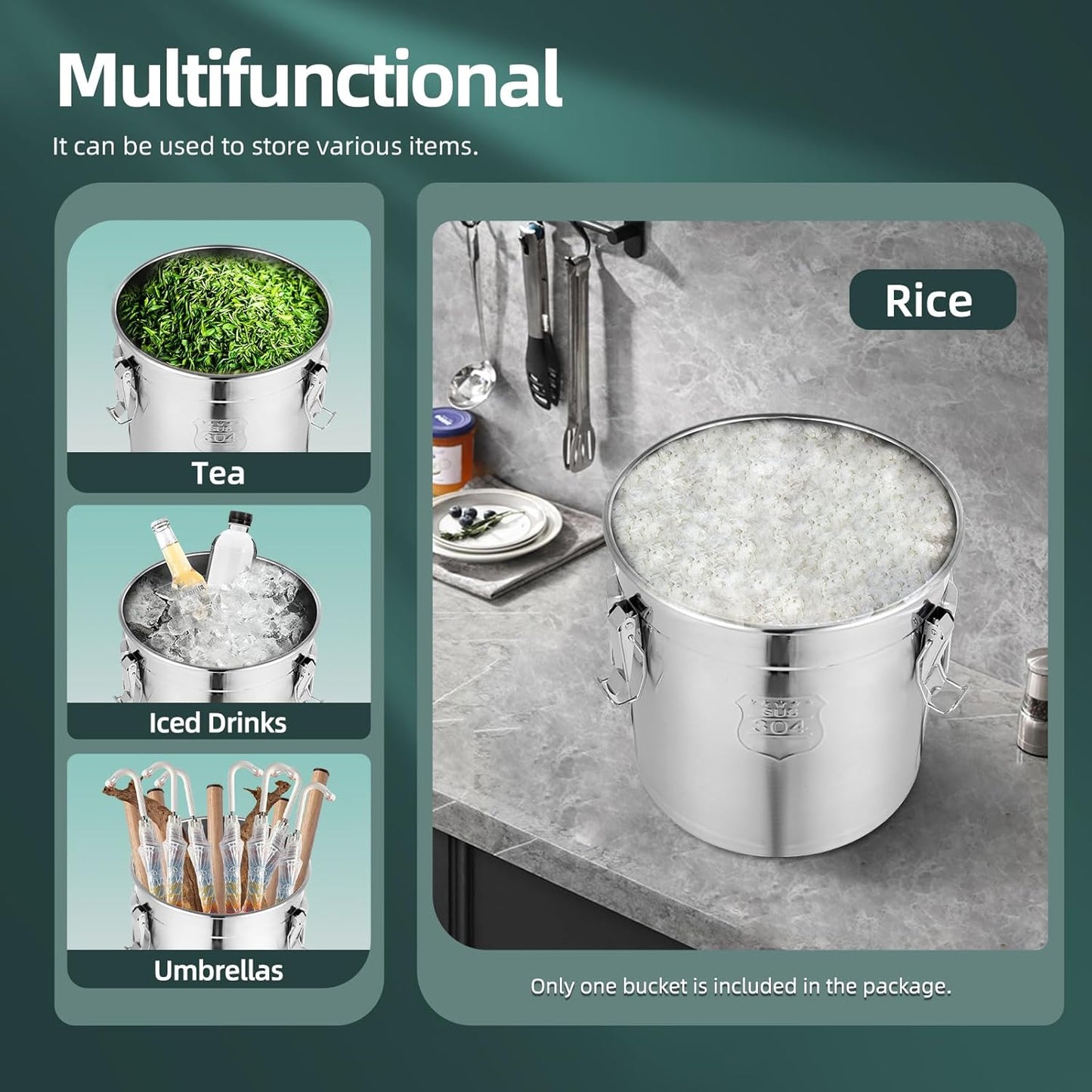 710 OZ Stainless Steel Canister Rice Cereal Grain Storage Containers with Lid Airtight Coffee Bean Storage Milk Flour Sugar Food Storage for Home Bar Restaurant (21L/710 OZ)