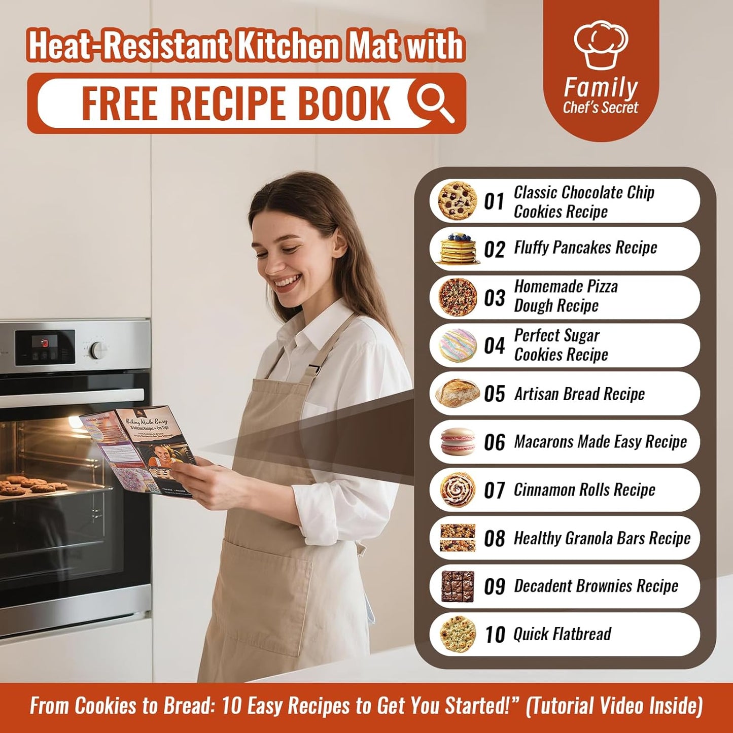 Silicone Baking Mat with 10 Recipes, Extra Thick Silicone Mats for Baking, Non Stick Pastry Mat,Reusable kneading Dough Rolling Mat for Cookie, Macaron, Bread, Pizza