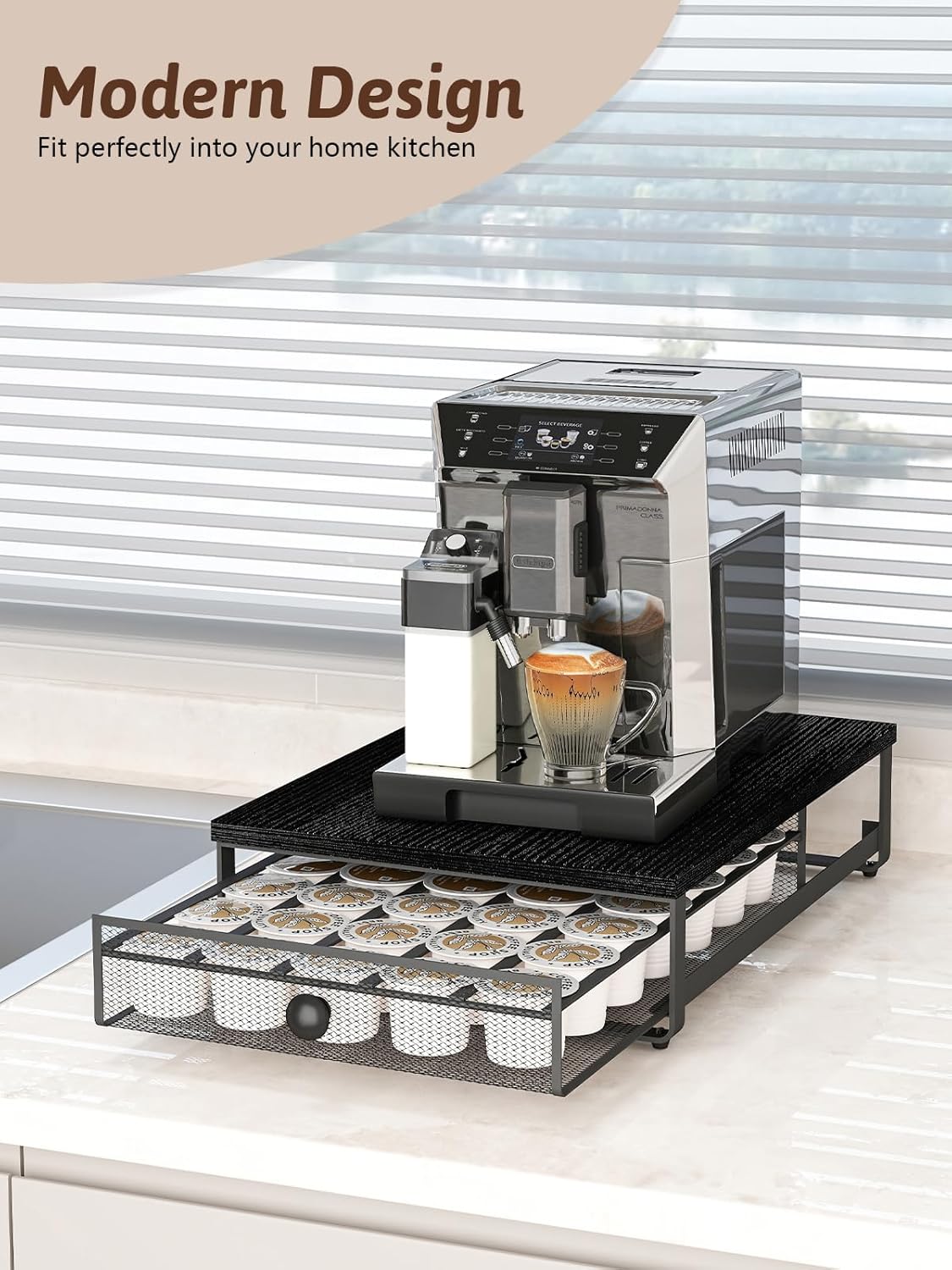 K Cup Organizer, Coffee Pod Holder Drawer, Under Brewer Storage Organizer with Sliding Drawer holds up to 35 K-Cup Pods, No Assembly Needed, Black