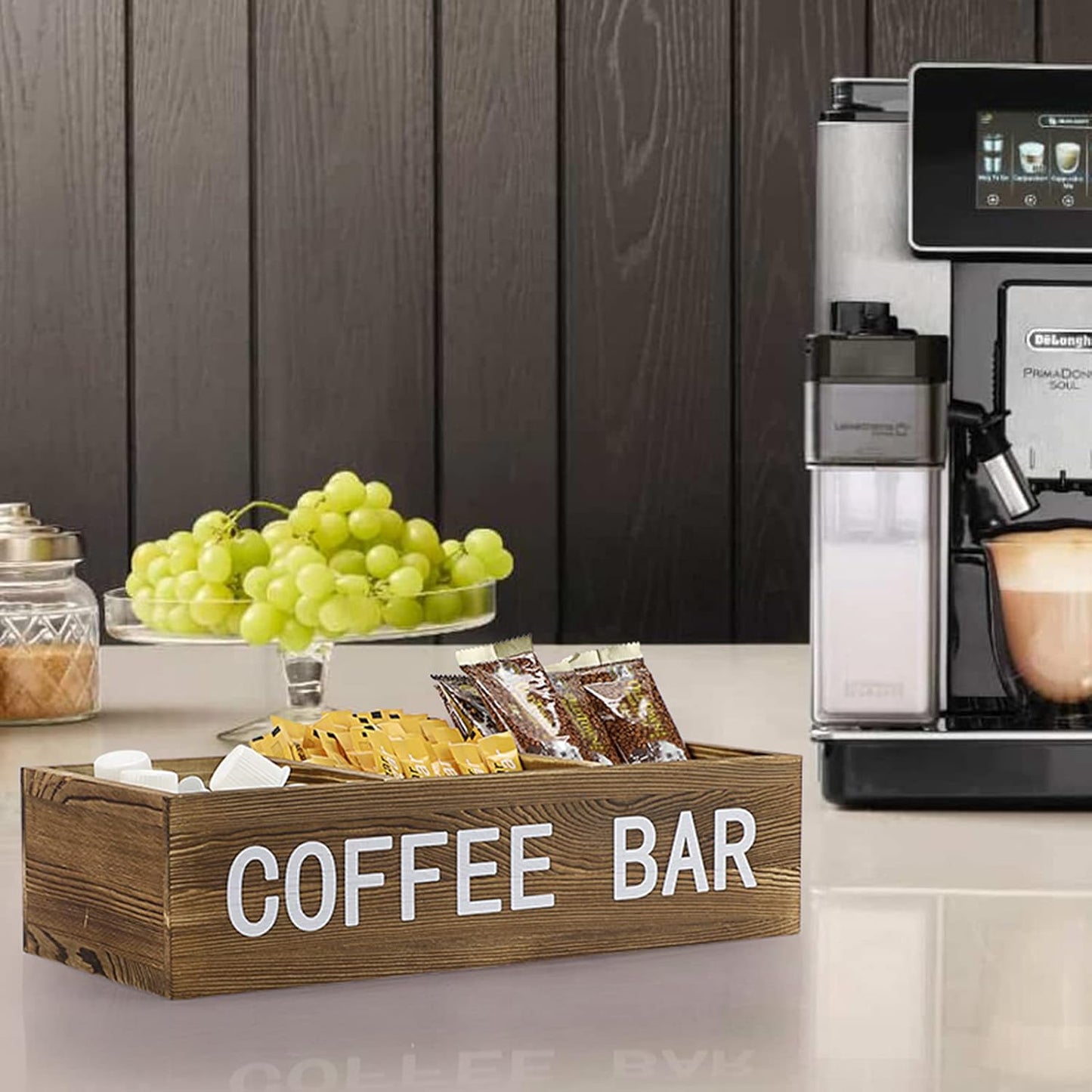 ELLDOO Coffee Pod Holder Storage, Coffee Bar Wooden Storage Box with Removable Grids, Coffee Station Organizer for K Cup, Rustic Coffee Accessories for Counter Home Decor, Vintage Wood