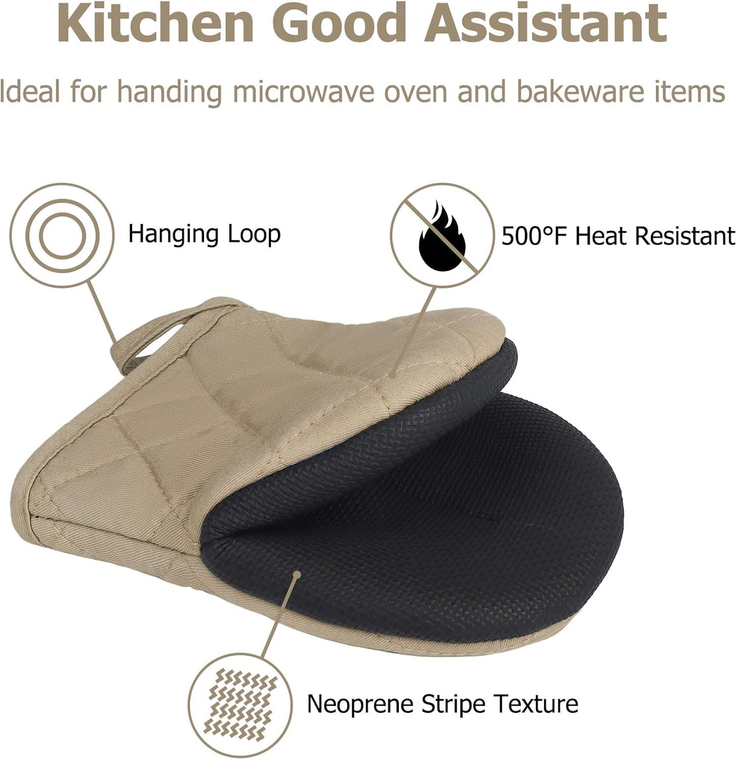 Oven Mitts and Pot Holders Set, Pack of 4, Heat Resistant Silicone Kitchen Mini Oven Mittens for 500 Degrees, Mini Oven Gloves and Hot Pads for Baking Grilling Barbecue Microwave Machine Washable