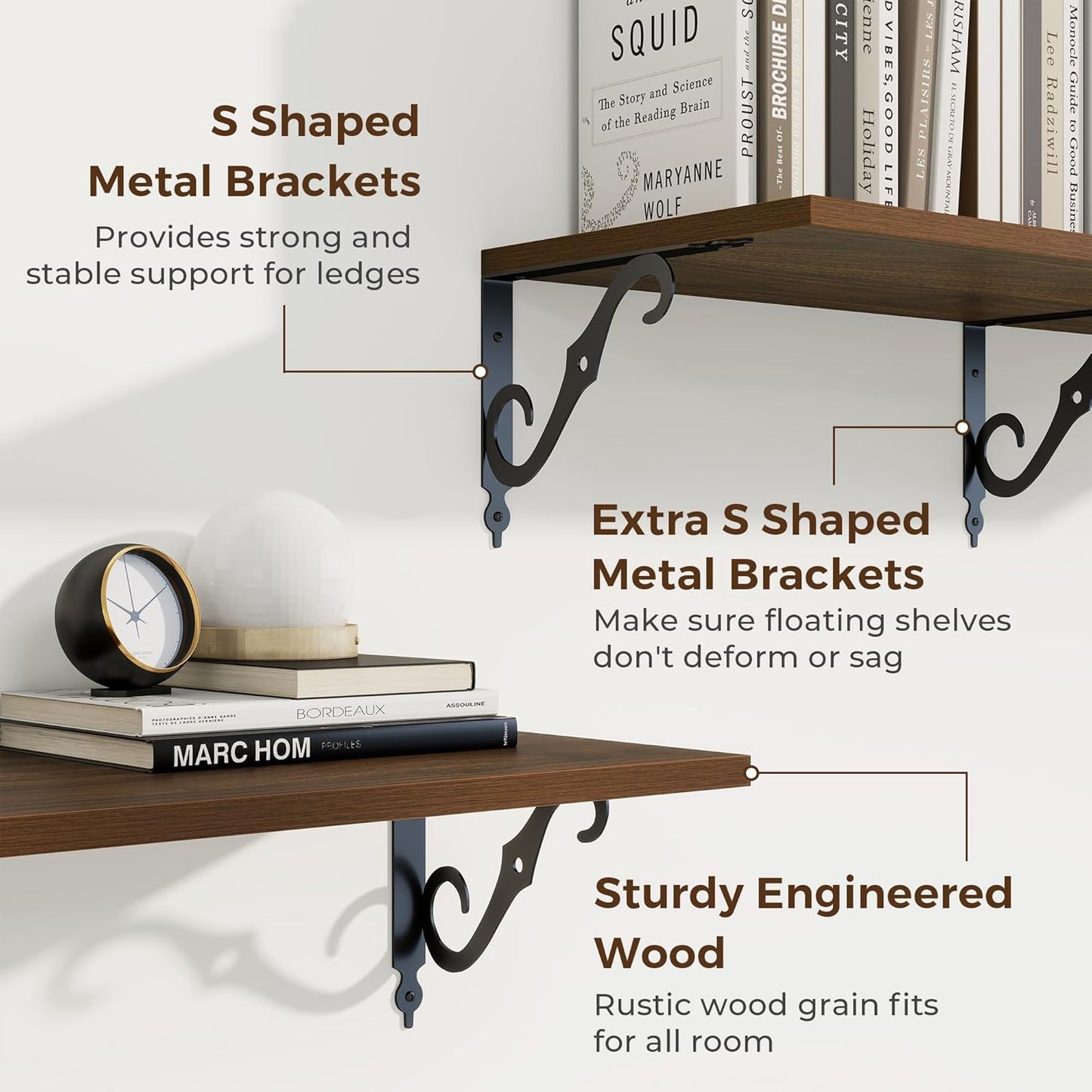 RICHFOCUS 12 Inch Deep Floating Shelves for Wall, 48" W x 12" D Wood Wall Shelves Set of 2, Wide Floating Shelves for Living Room, Bedroom, Kitchen, Bathroom and Decor Storage, Walnut