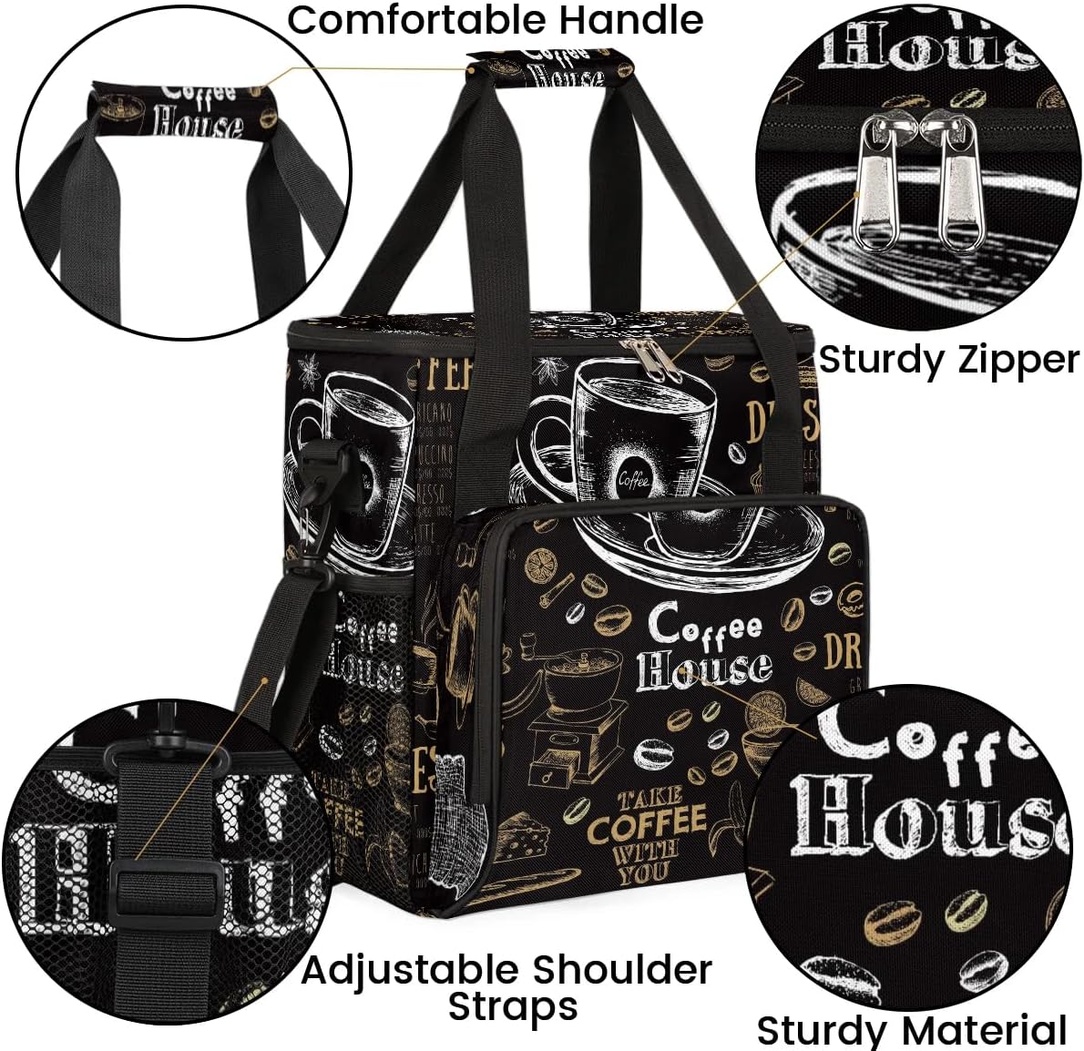 coffee cups beans bread Coffee Maker Carring Bag Travel Carrying Storage Tote Bag Compatible with Keurig K-Mini or K-Mini Plus Portable Single Serve Coffee Brewer Case with Pockets for K-cup Pods