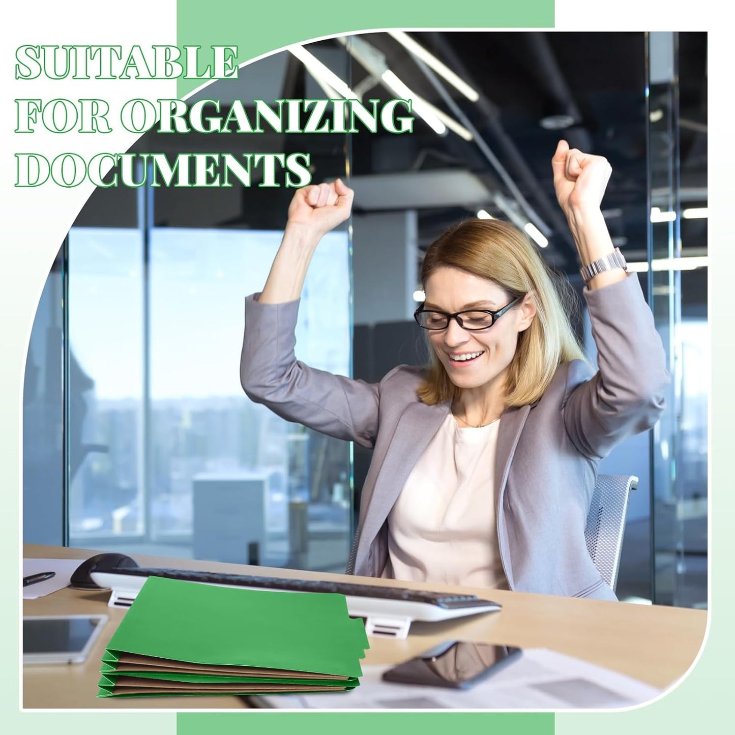 24 Pcs Classification Folders Letter Size, Back to School Supply for Teacher, Student, 2 Pocket Dividers Pressboard File Folder Bulk with 2 Fasteners, 2 in Expanding File Organizer (Green)