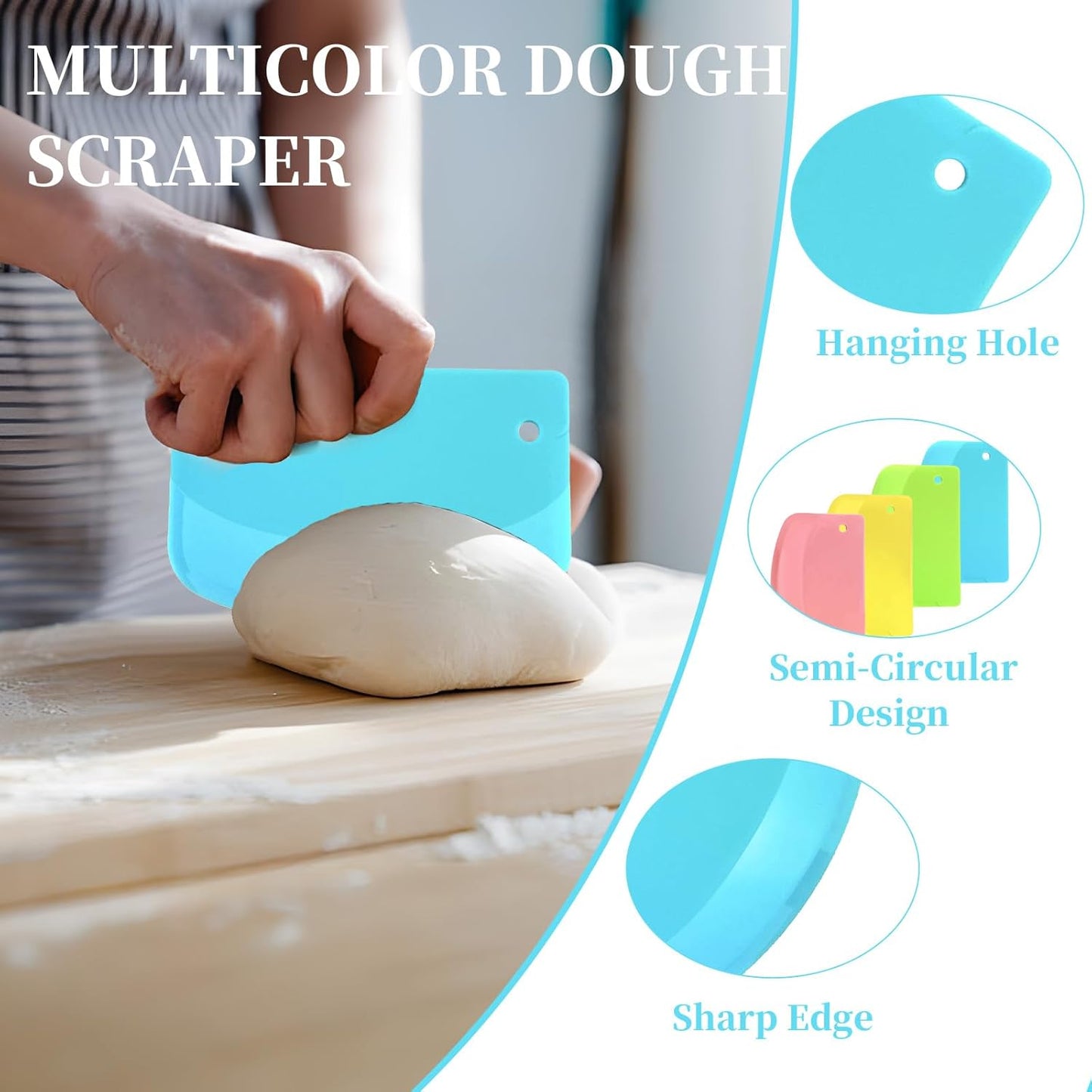 5 Pieces Food Dough Scraper Bench, 5.3 x 3.6 Inch Plastic Flexible Bowl Scraper,Food-safe Kitchen Pastry Cutter Tool for Bread Dough, Pastry, Pizza, Baking Cake (Multicolor)