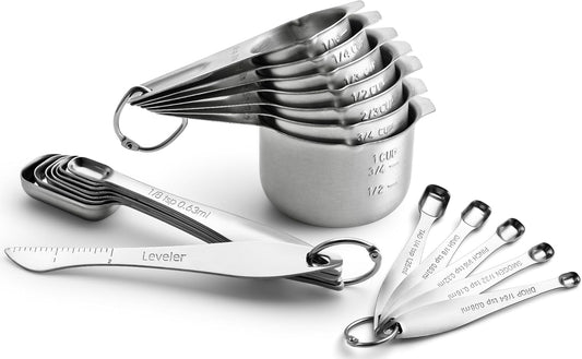 Spring Chef Stainless Steel Measuring Cups & Spoons Set of 20 with Leveler, Nesting 7 Metal Measuring Cups & 13 Spoons for Dry & Liquid Ingredients, Dishwasher Safe Kitchen Tools for Cooking & Baking