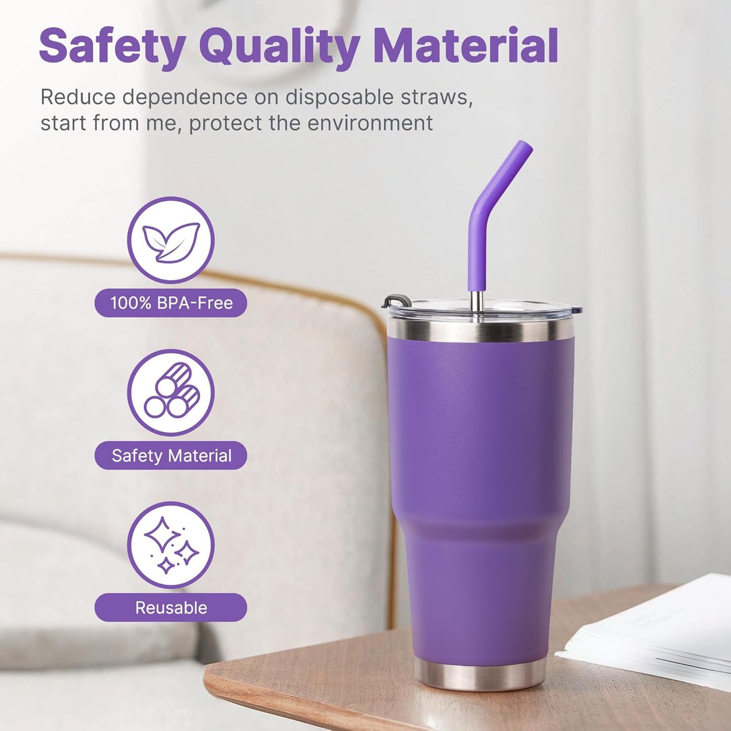 Stainless Steel Straw for 30 oz YETI and Simple Modern 24 oz Tumbler, Metal Straws Reusable With Silicone Tip for 32oz Glass, Cleaning Brush, 1 Portable Bag