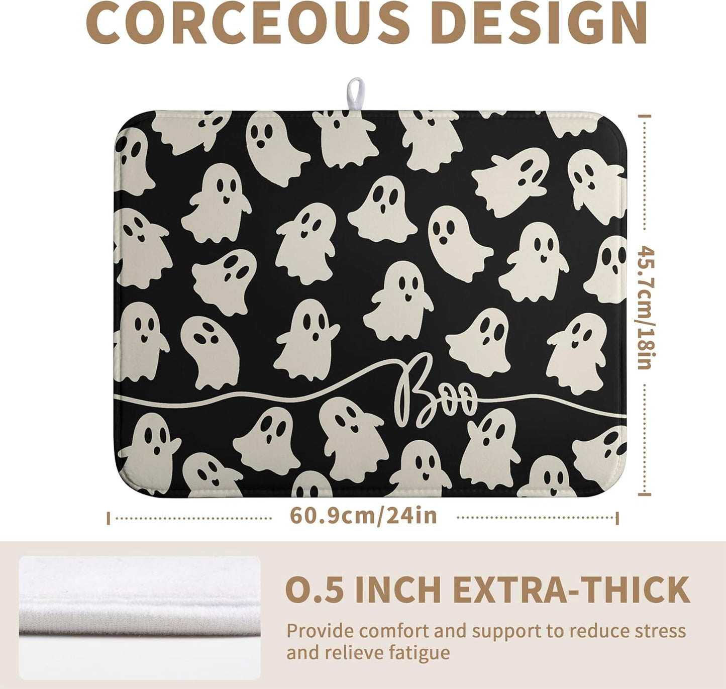 Halloween Ghosts Dish Drying Mat Black and White Large Kitchen Mats Dish Drying Pad Absorbent Dish Dryer Mat for Kitchen Countertops Microfiber Drainer Pad Dish Drying Mats (18x24 in)