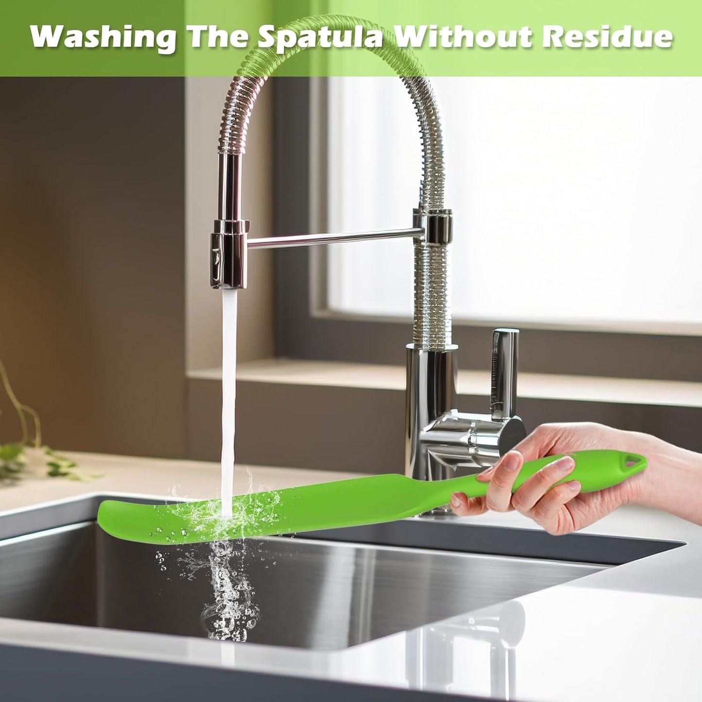 Demao Silicone Blender Spatula & Scraper for Vitamix - Under-Blade & Jar Accessory with Long Handle, Nonstick Surface and Hanging Holes (Green)