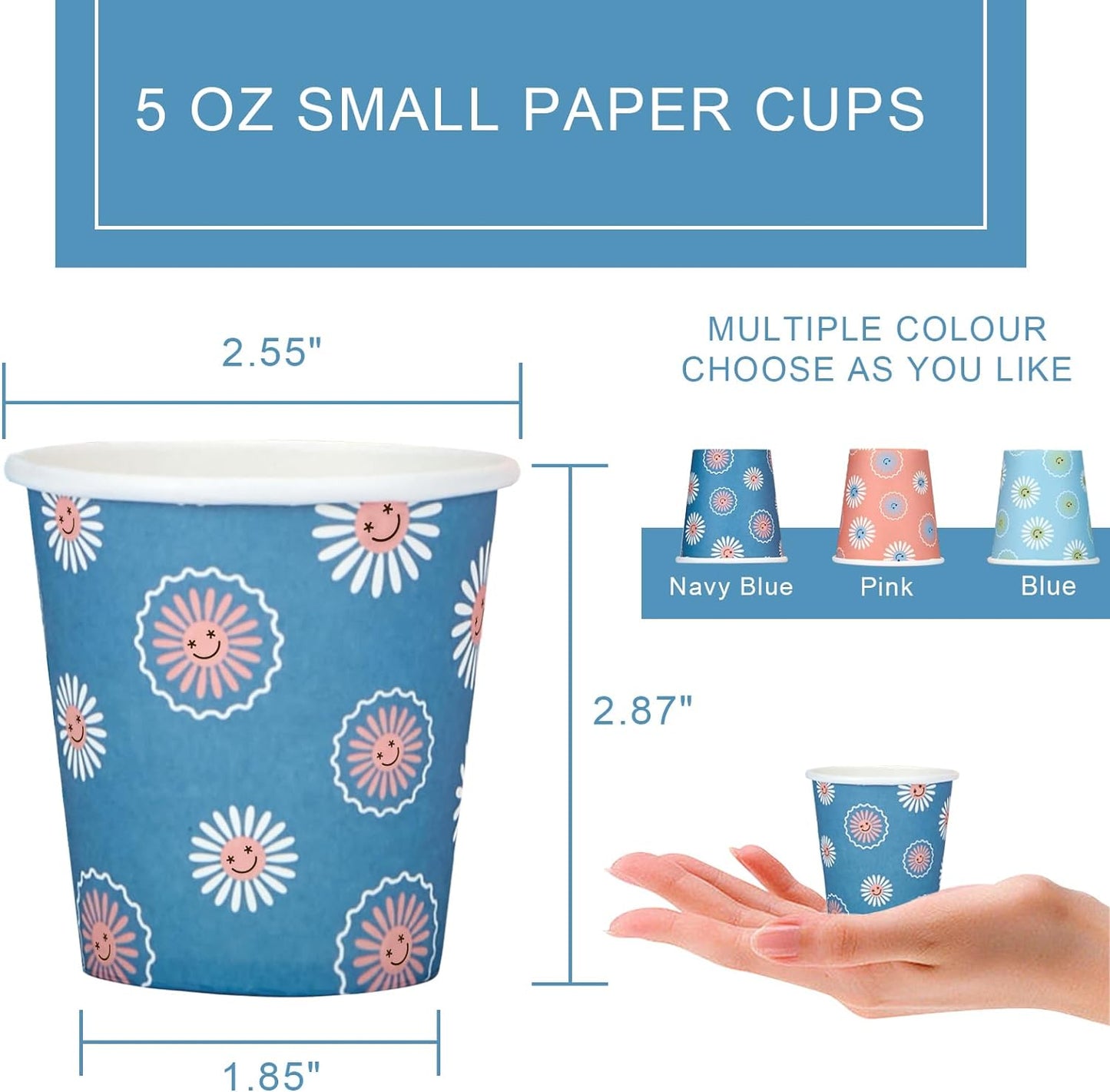 [600 Pack 5 oz Paper Cups, Disposable Bathroom Cups, Small Mouthwash Cups, Hot/Cold Beverage Drinking Mini Cup for Party, Picnic, BBQ, Travel (Daisy)
