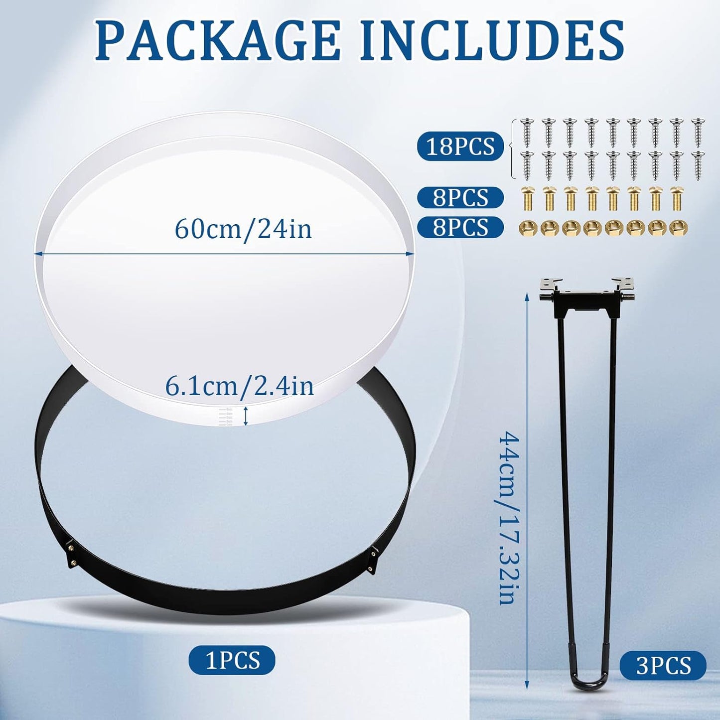 Lallisa 24 Inch Extra Large Resin Table Molds Round Epoxy Resin Molds Set with Metal Frame 3 Hairpin Legs for Table Epoxy Resin Table Mold Epoxy Table Mold for Charcuterie Board River Table DIY Art