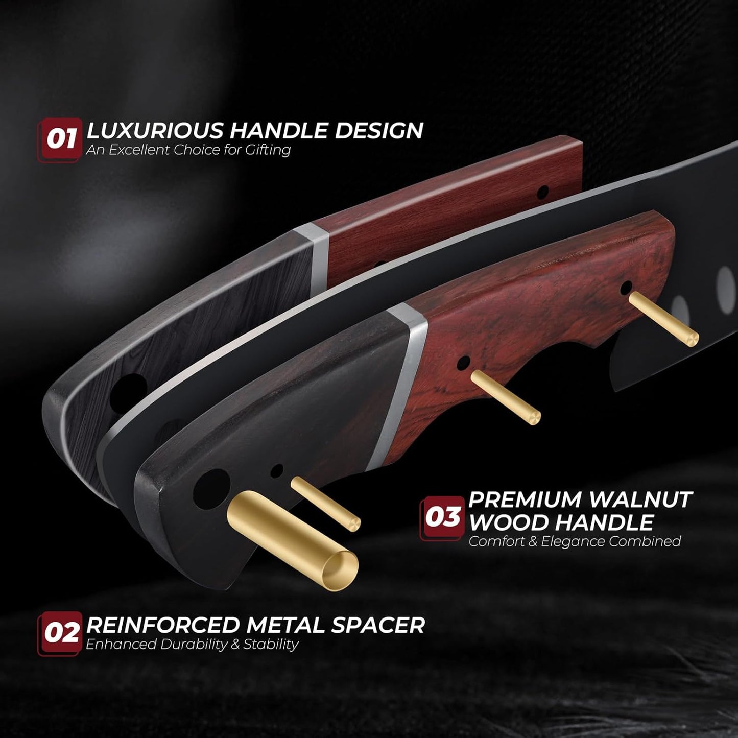 Santoku Knife 7 Inch - Japanese Chef Knife for Fish, Bunka Knife for Meat, Kiritsuke Knife for Vegetables, Black Slicing Knives with Full Tang Handle, Gift for Men Women