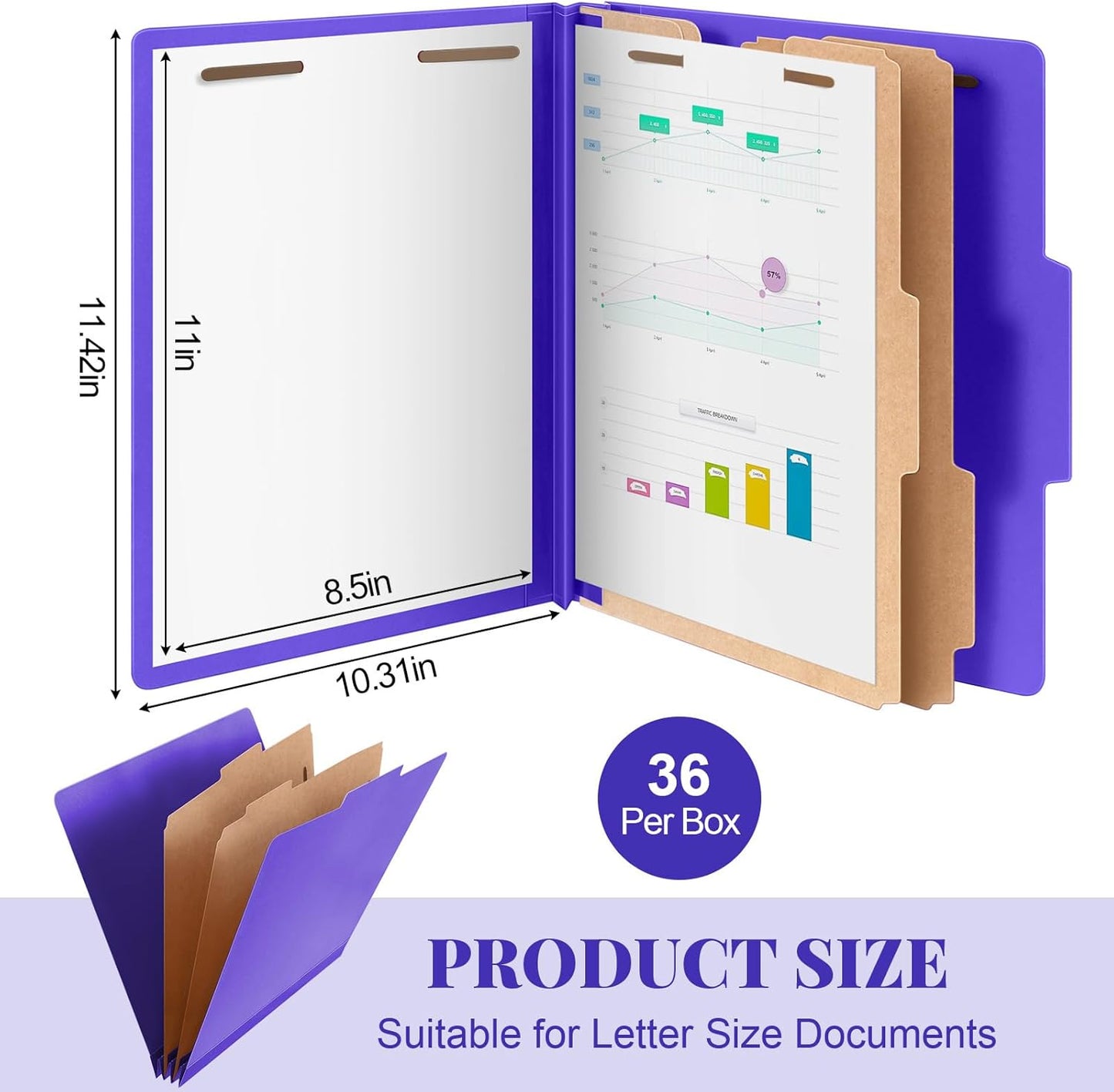 36 Pcs Classification Folders Letter Size, 2 Divider Pressboard File Folders with 3. 5 Inch Expansion, 2 Prongs Fastener, Heavy Duty Office File Organizers for Teachers, Medical (Purple)