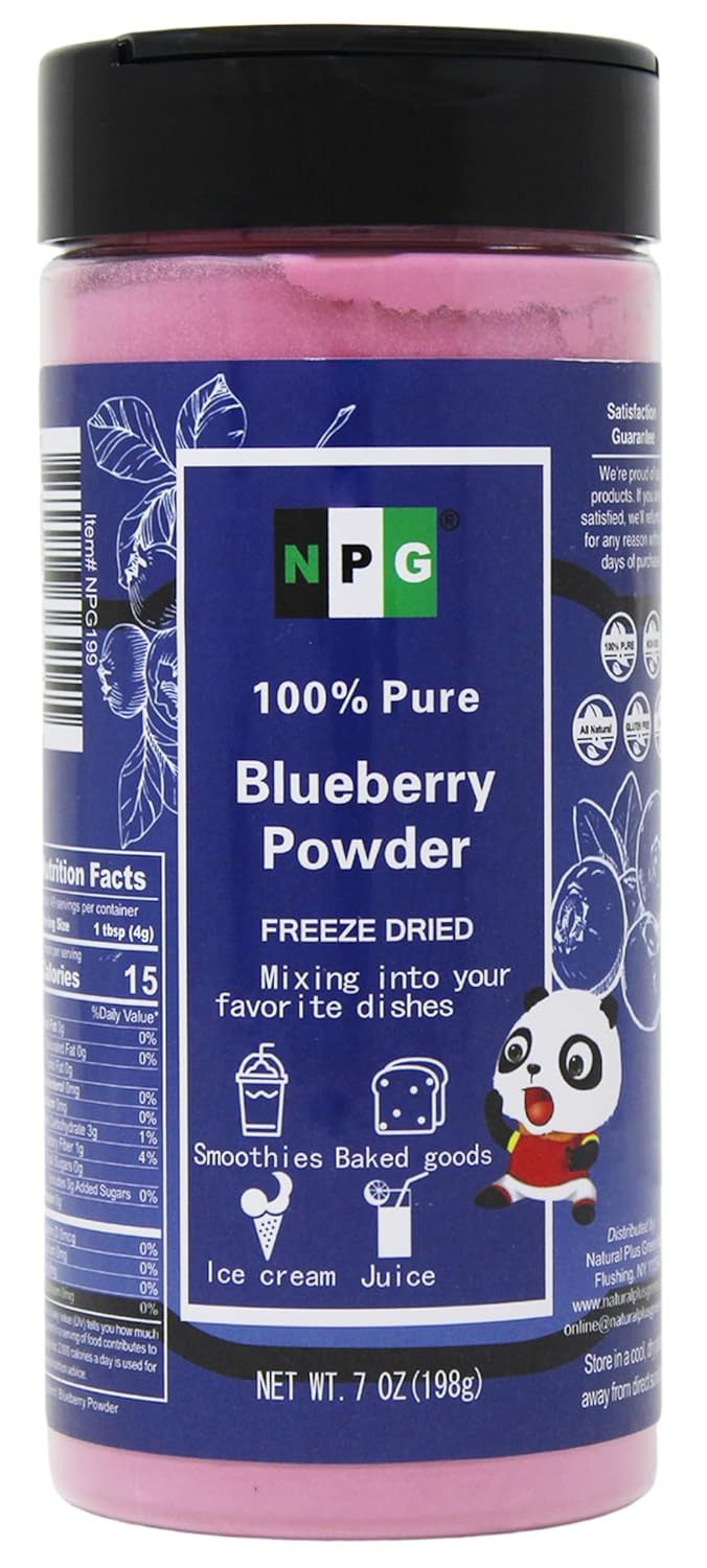 NPG Frezee-Dried Blueberry Powder 7 Oz, Seedless Fine Powder from Wild Wild Blueberries for Smoothies, Baking, Beverages, and Natural Food Coloring, No Sugar Added, Non-GMO