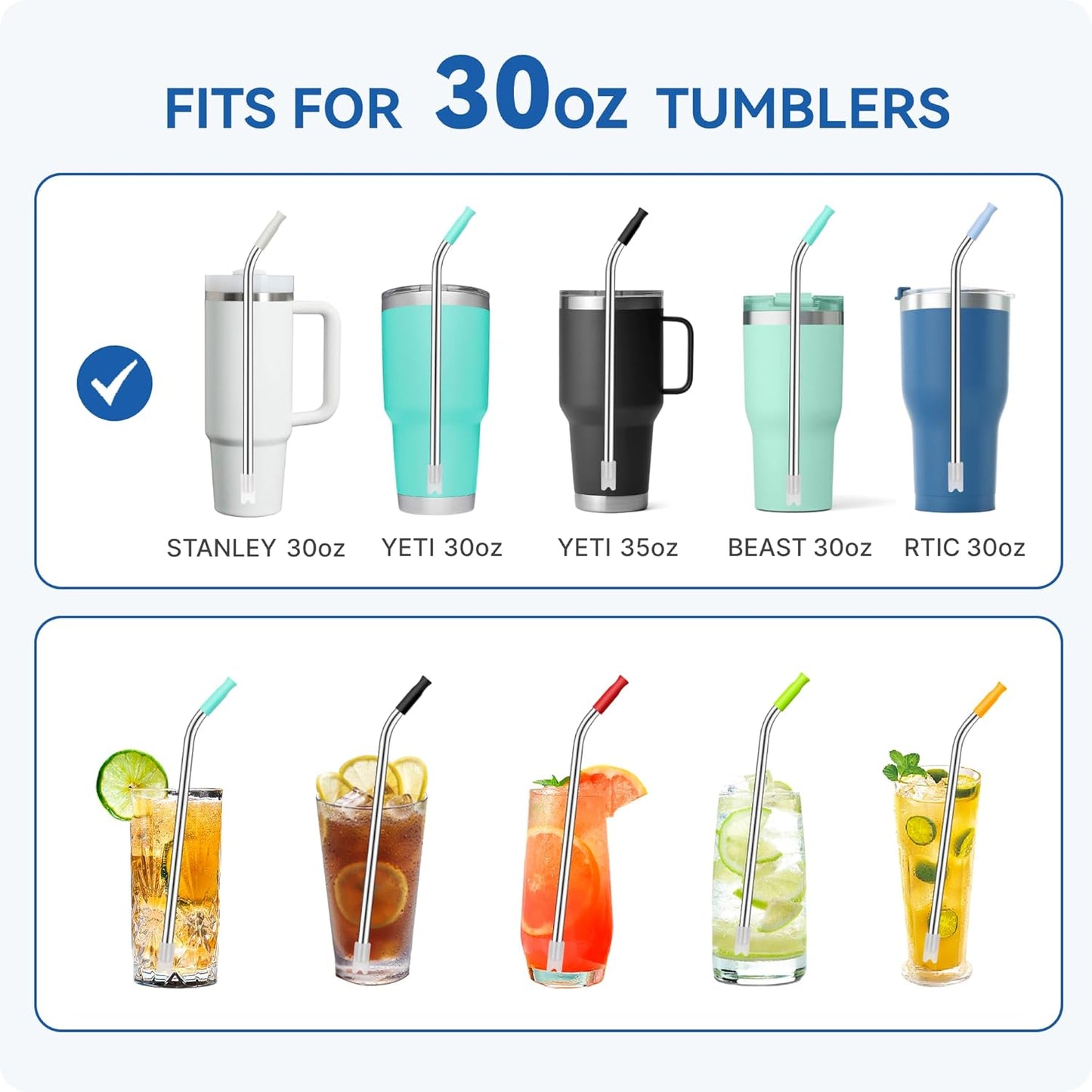 Reusable Stainless Steel Straws with Silicone Tip for Stanley 30oz, Metal Drinking Straws for 30oz Tumbler,3 Bent Tubes & 6 Tips& 1 Cleanr Brush (Bright Lime)