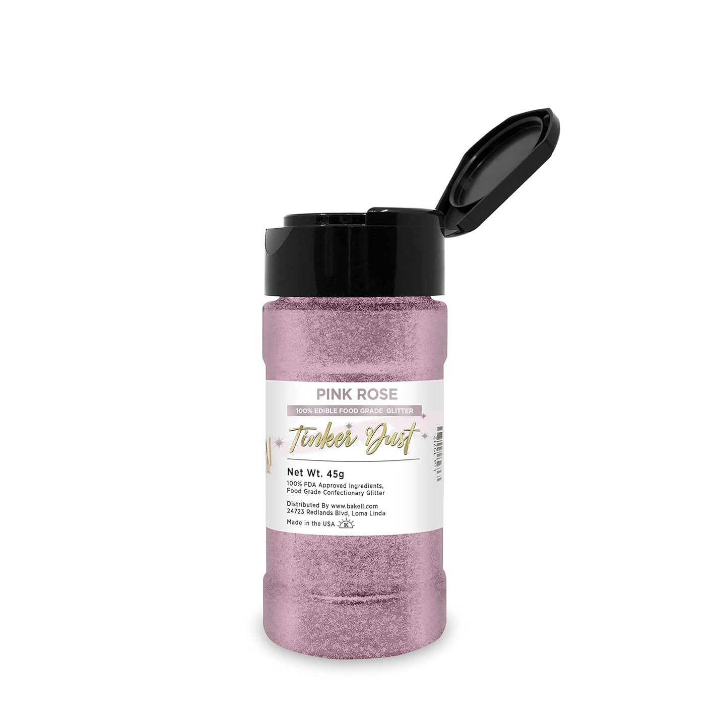 BAKELL Pink Rose Edible Glitter, 45 Grams | TINKER DUST Edible Glitter | KOSHER Certified | 100% Edible Glitter | Cakes, Cupcakes, Cake Pops, Drinks, Dessert Vegan Glitter & Dusts (45g Shaker, Pink Rose)