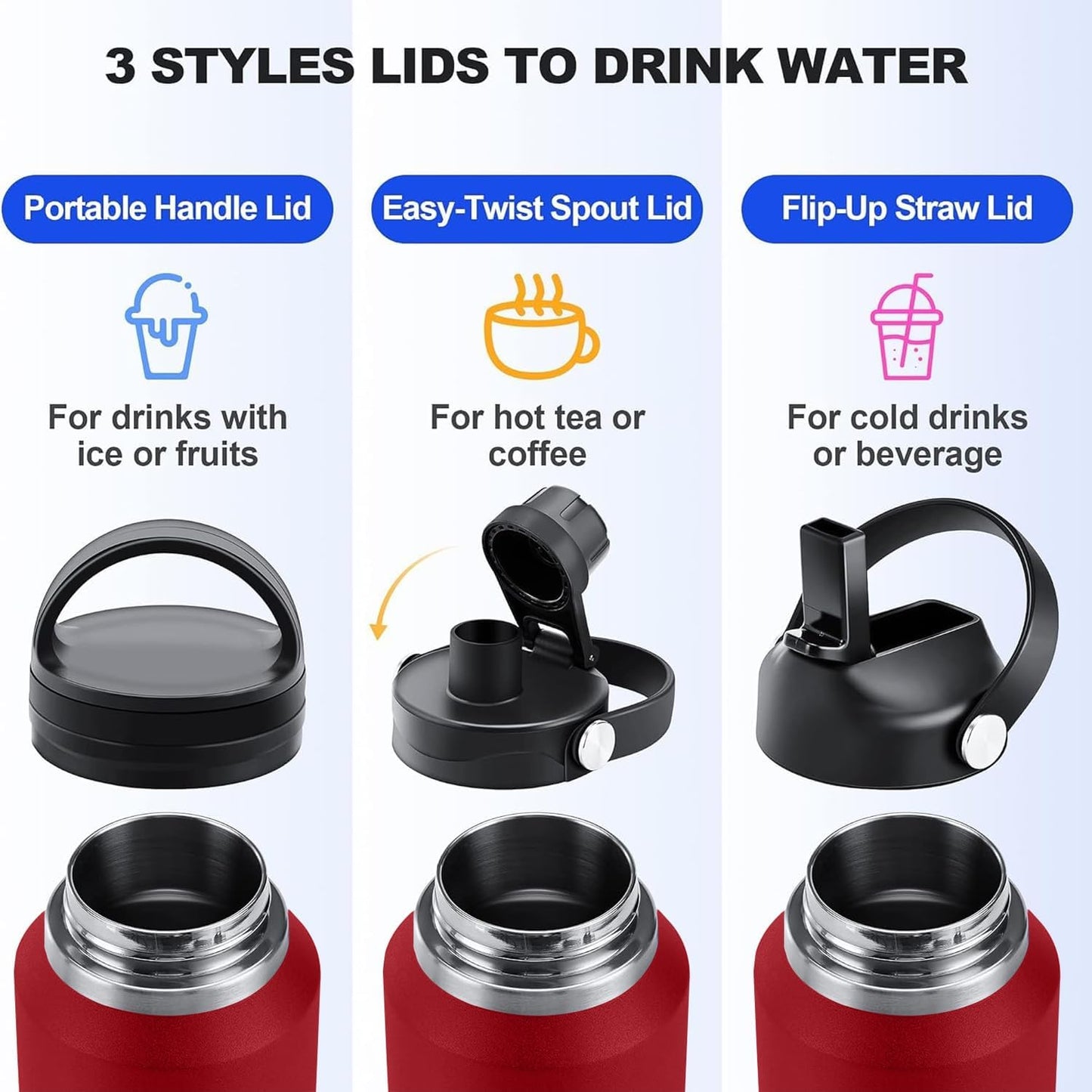 SENDESTAR 40oz Water Bottle Wide Mouth Stainless Steel Vacuum Insulated Double Wall with 2 Straw Lids Fit in Any Car Cup Holder