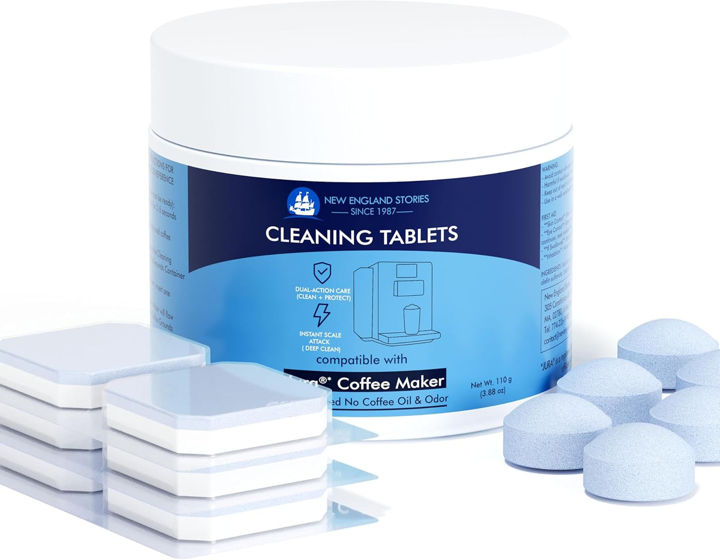 New England Stories Jura Compatible 30 Cleaning + 30 Descaling Tablets Kit - Clean Coffee Oils & Remove Limescale for Coffee Machines