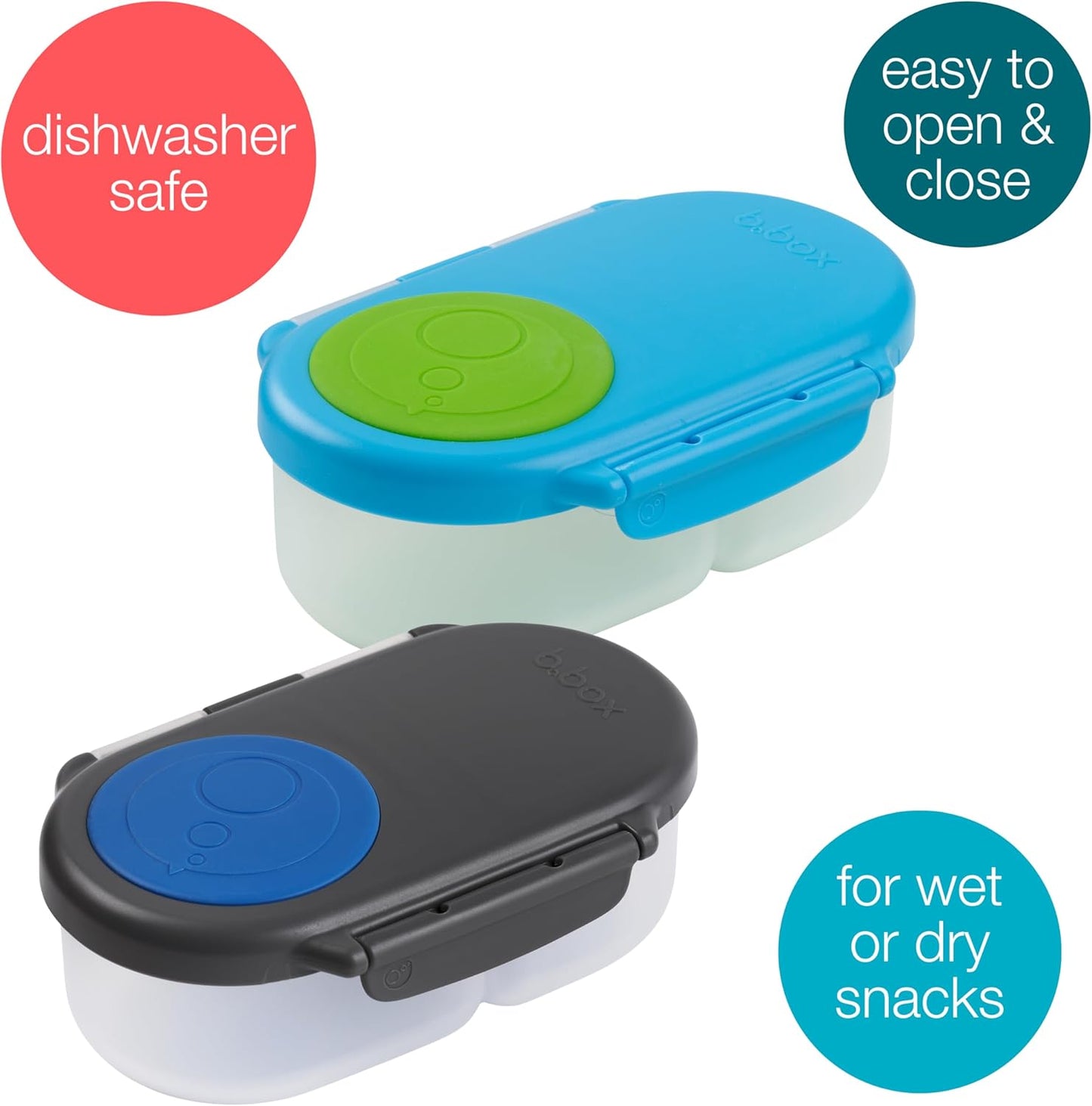 b.box Snack Box (2-pack) Reusable Snack Containers with Lids – Bento Box for Kids & Toddlers, Leakproof Lunch Box, BPA-Free and Dishwasher Safe Snack Container(O'Breeze + Blue Slate, 1 3/4 Cup)