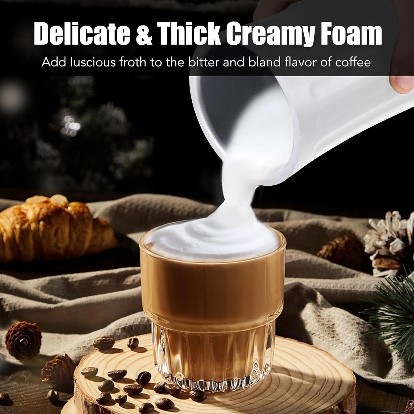 Milk Frother, Upgraded 4-in-1 Milk Frother and Steamer, Hot and Cold Foam Maker and Milk Warmer with Temperature Control & Auto Shut-Off, Frother for Coffee, Latte, Cappuccino, Matcha(White)