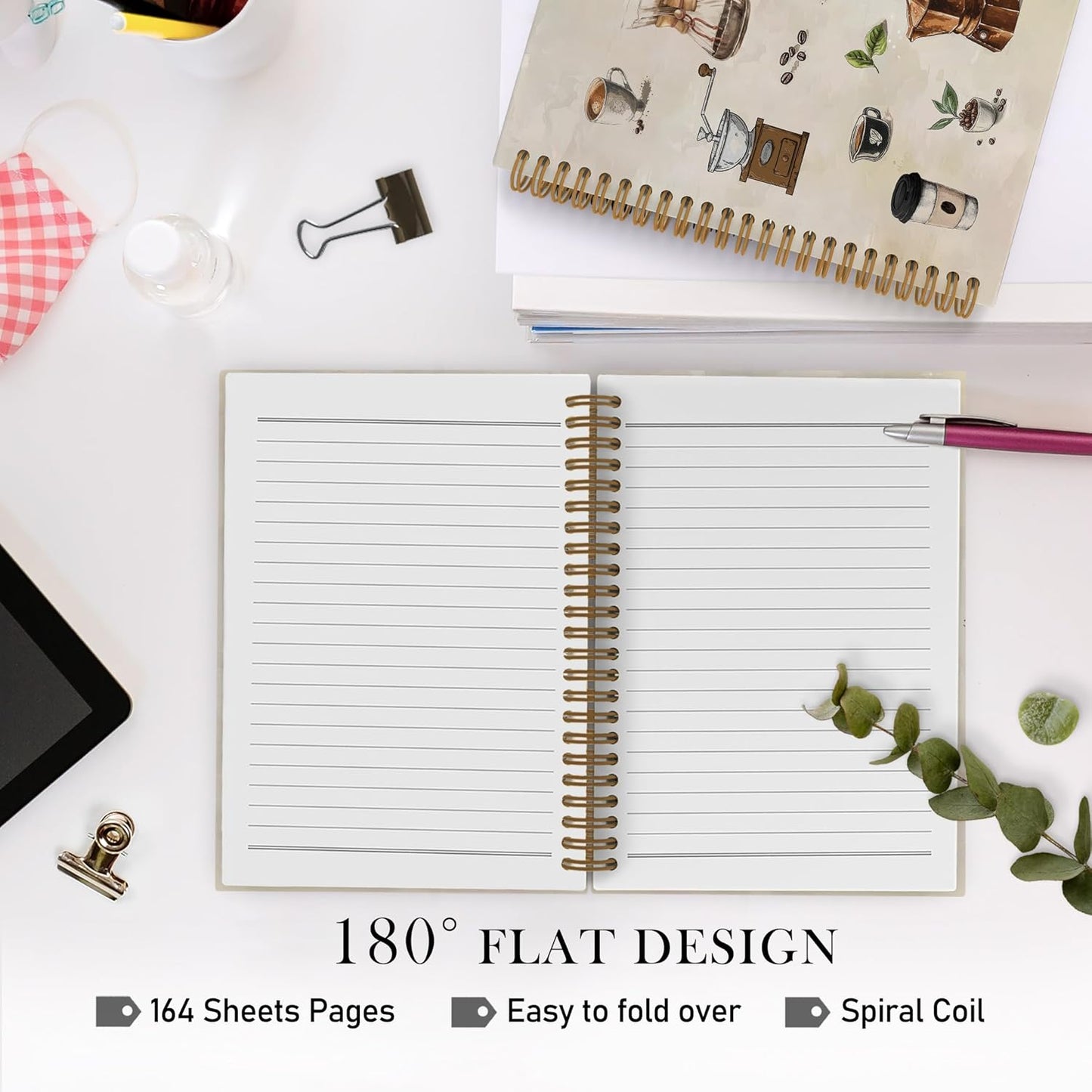 Vintage Coffee Spiral Notebook, Coffee Lovers Gifts Journal Notebook, Retro Cafe Notebooks for School Work, Caffeine Lover Office Supplies Gifts for Women Men, 5.5x8.3 Inch