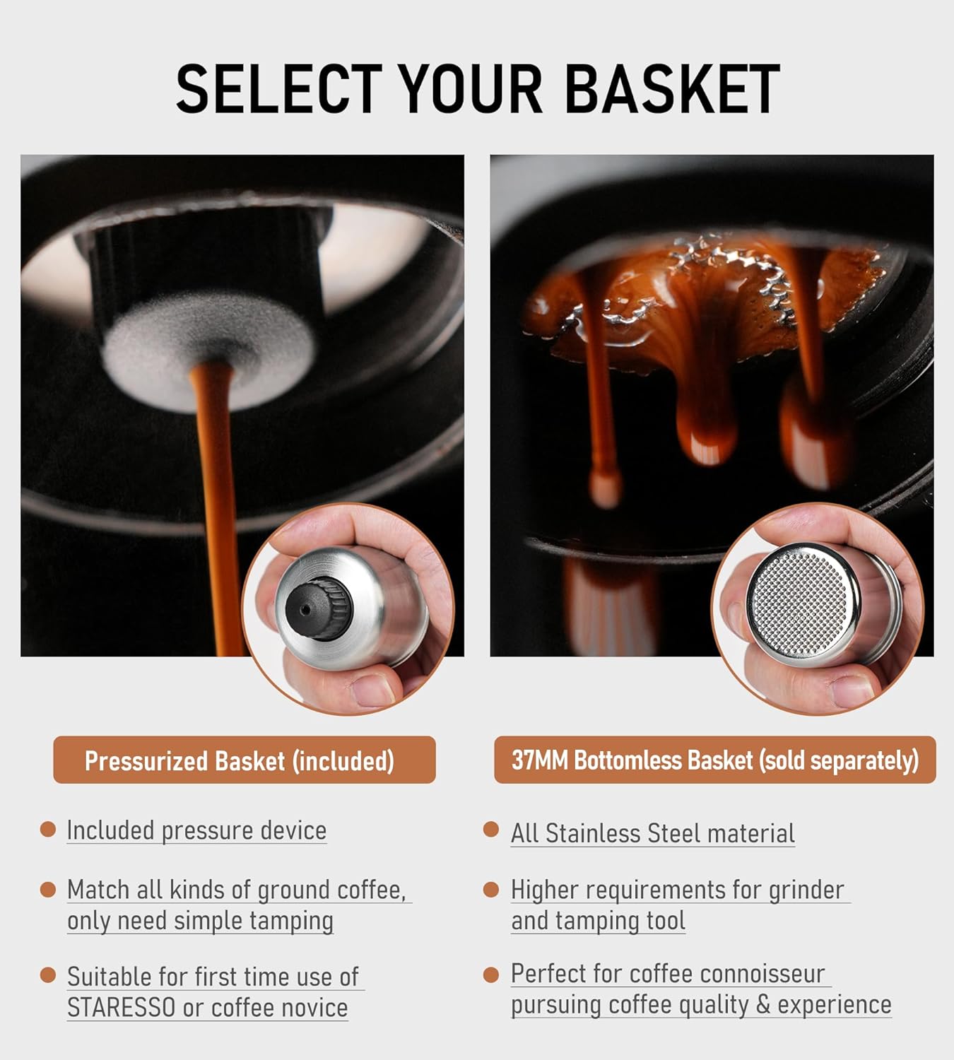 STARESSO Classic Portable Espresso Maker, 2 IN 1 Travel Coffee Maker Compatible Ground Coffee & NS Original Pods, Espresso Machine with Stainless Steel Chamber for Travel Camping, Manually Operated