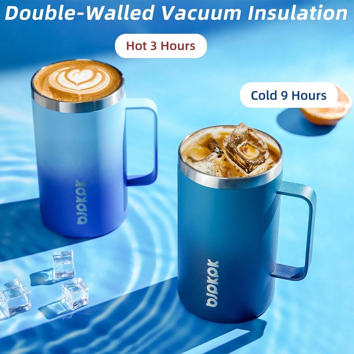 BJPKPK Insulated Coffee Mug with 2 Lids, 25oz Stainless Steel Insulated Tumbler with Handle, Double Wall Vacuum Coffee Cups, BPA Free Travel Mug for Coffee, Tea and Drinks, Navy Blue