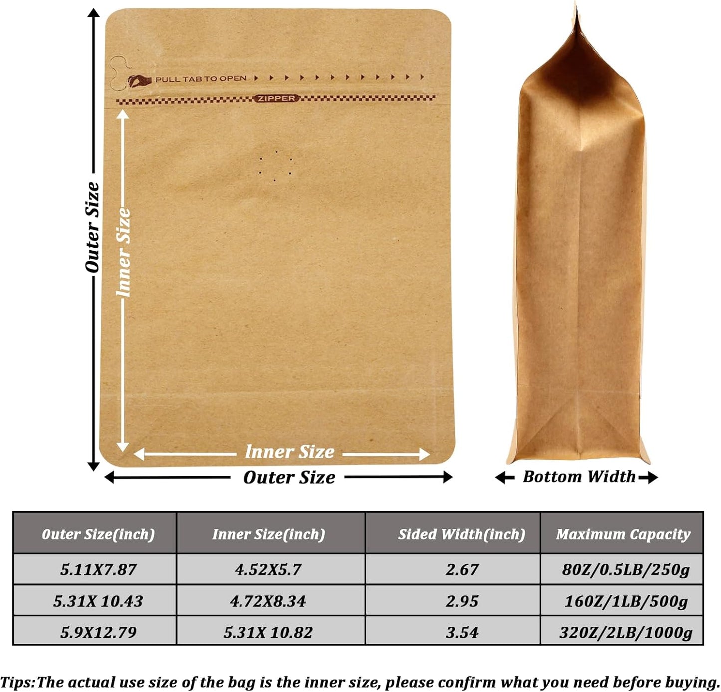 Coffee Bags with Valve (50 PCS,32oz/2lb) Kraft Paper High Barrier Aluminum Foil Flat Bottom Standing Coffee Beans Storage Packaging Bags,Reusable Heat Seal Side Zipper Pouches for Small Business&Home