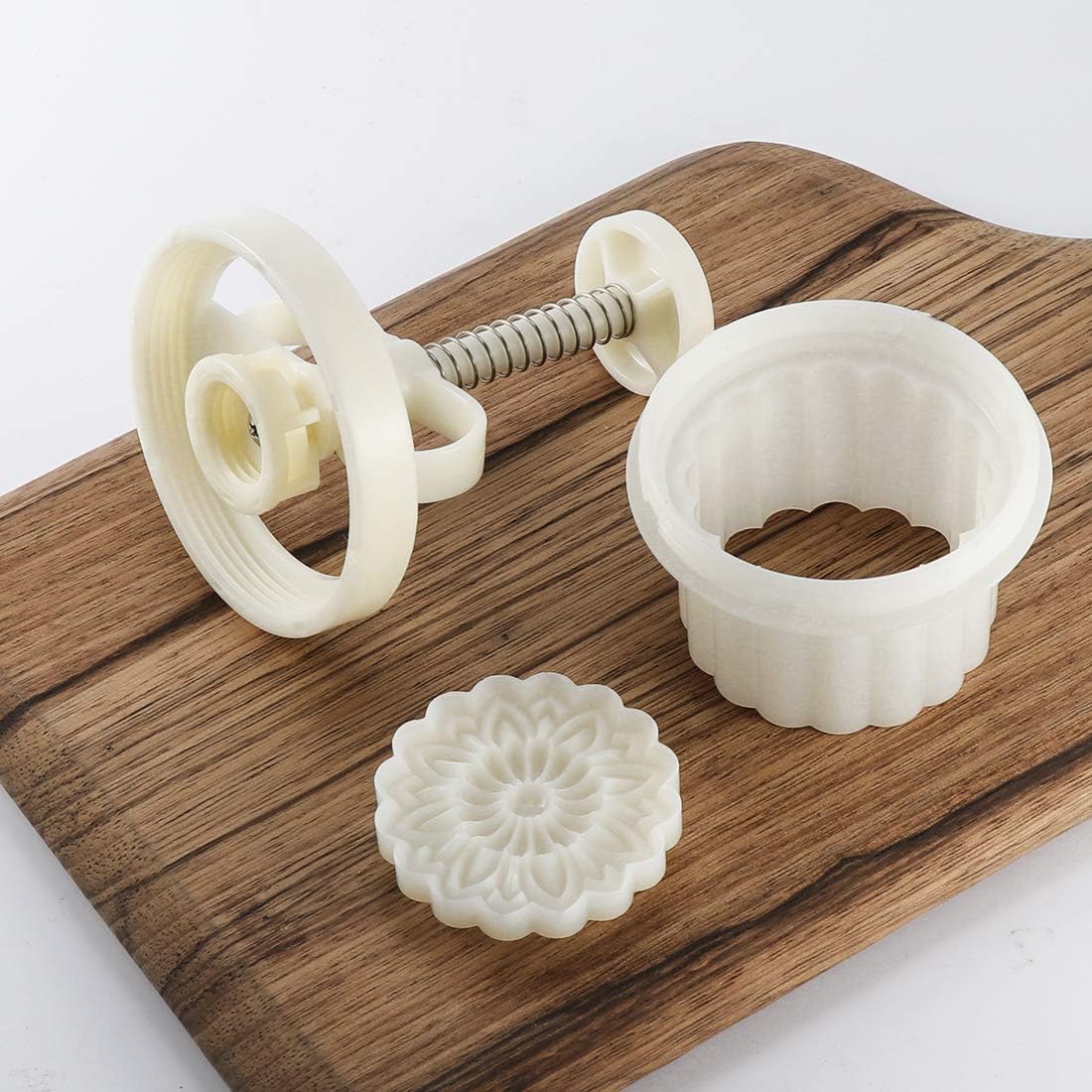 Moon Cake Mold Set Cookie Stamp 5pcs 100g Stamps, Thickness Adjustable DIY Cookie Press Decoration Cake Mold Hand Cutter Set