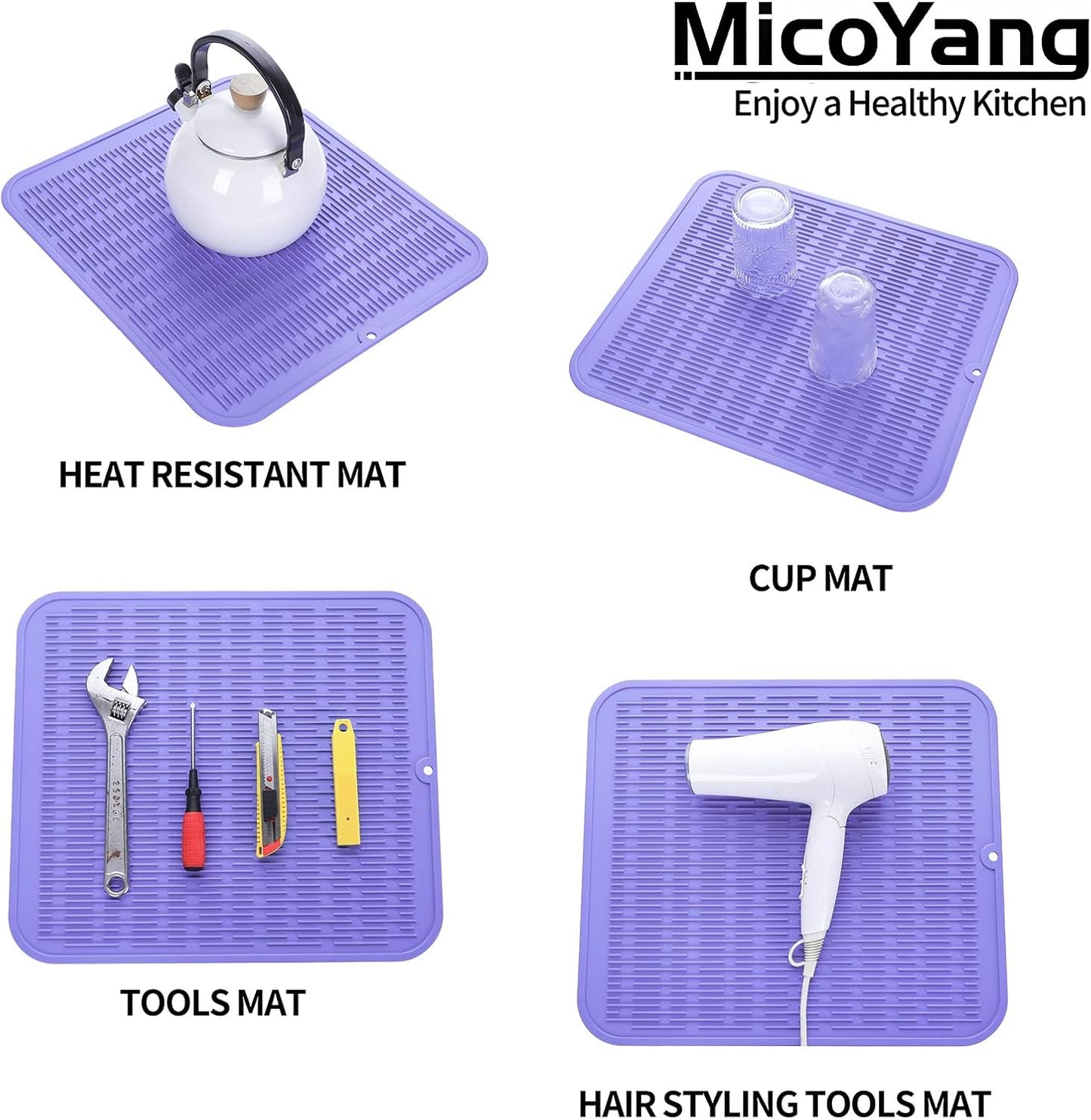 Silicone Dish Drying Mat for Multiple Usage,Easy clean,Eco-friendly,Heat-resistant Silicone Mat for Kitchen Counter or Sink,Refrigerator or Drawer Liner Light Purple 2XL 24 inches x 18 inches