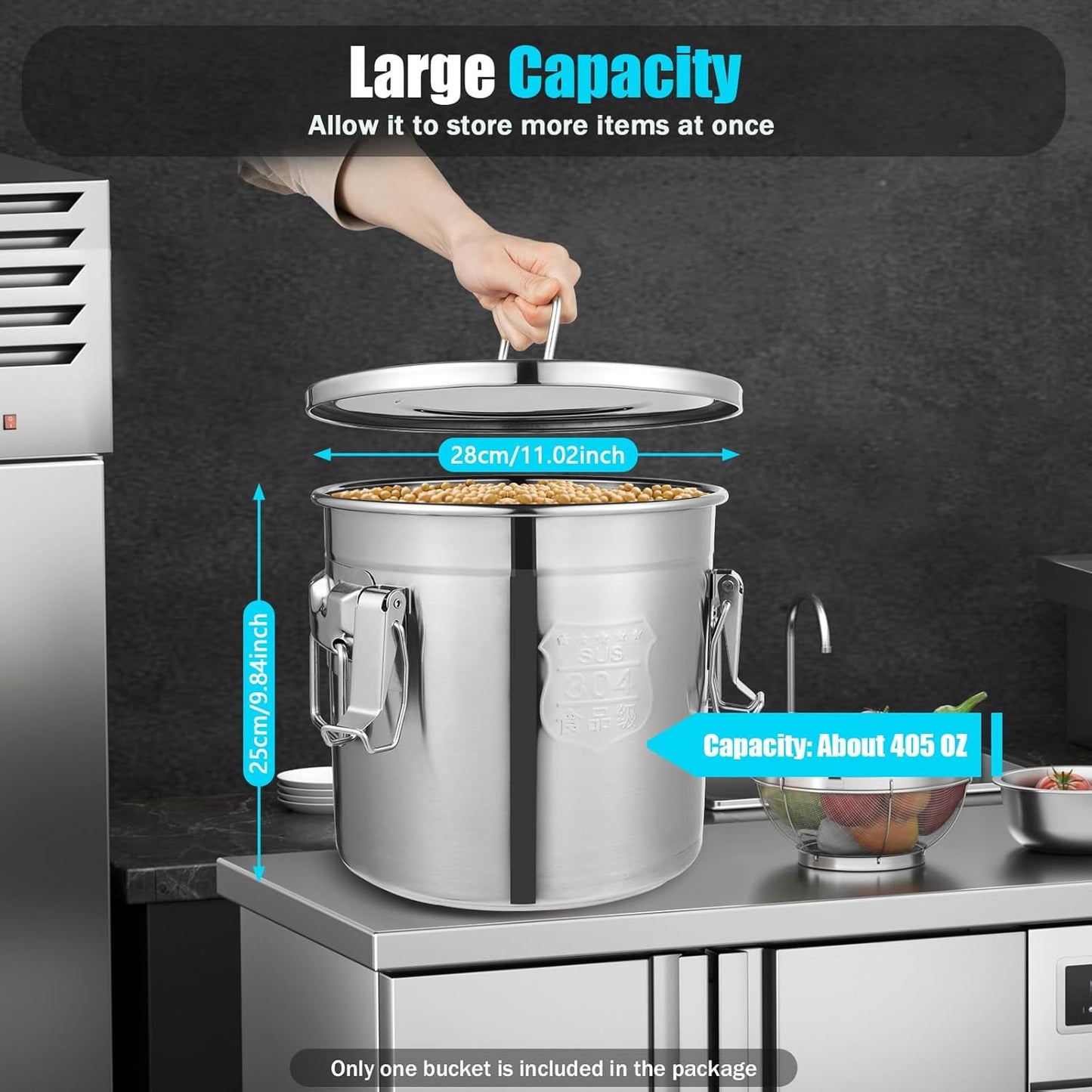 405 OZ Stainless Steel Canister Rice Cereal Grain Storage Containers with Lid Airtight Coffee Bean Storage Milk Flour Sugar Food Storage for Home Bar Restaurant (12L/405 OZ)