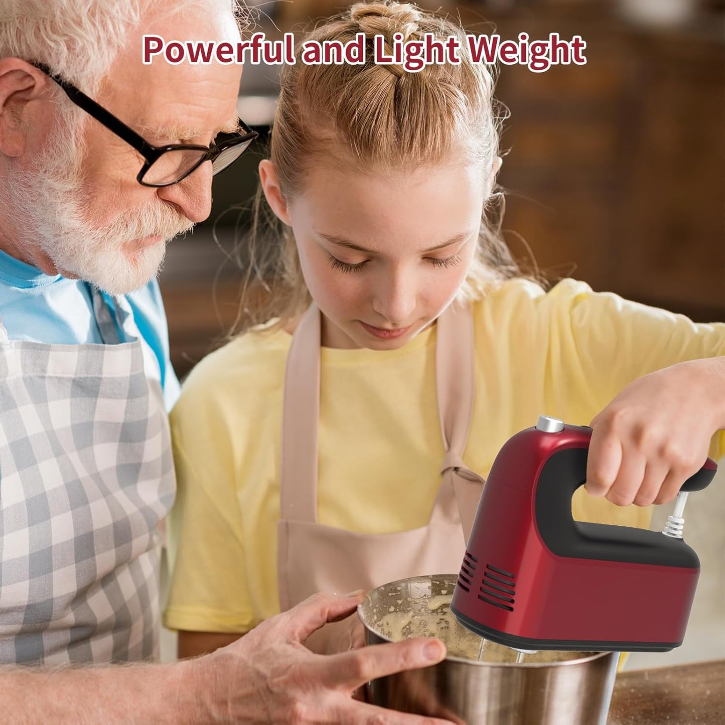 9-Speed Digital Hand Mixer Electric, 400W DC Motor, Hand Mixer electric Handheld with Snap-On Storage Case, Touch Button, Turbo Boost, 5x Stainless Steel Accessories (Red)