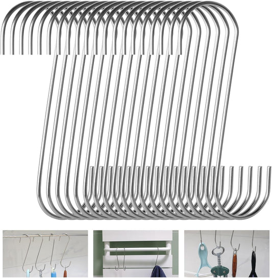 20-Pack S Hooks - Stainless Steel Heavy Duty S Hooks for Hanging pots, Pans, Plants, Coffee Mugs, Towels in Kitchen and Bathroom, Coat, Bag, Work Shop, Perfect Rack Hooks
