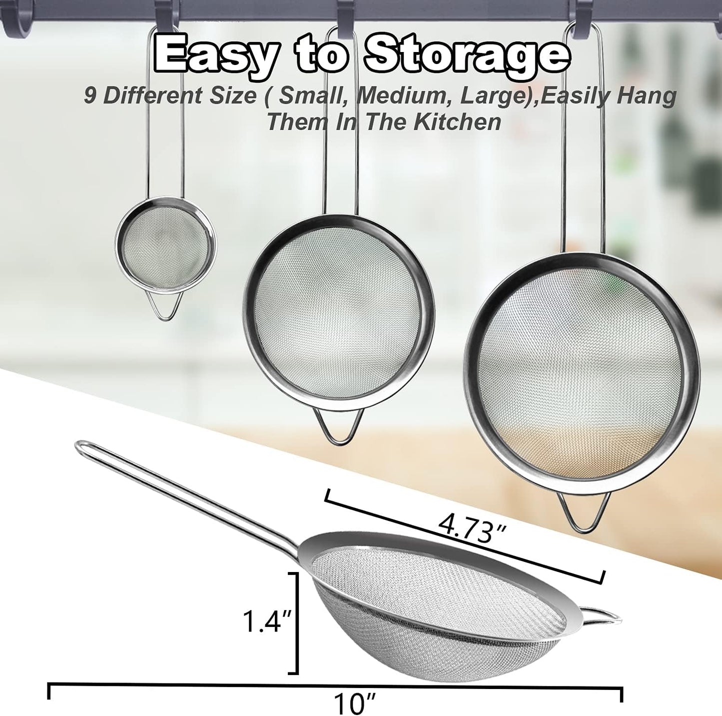 Anaeat Fine Mesh Strainers - Premium Stainless Steel Colander Sieve Sifters, with Durable Mesh and Sturdy Handle, Excellent for Sifting Dry ingredients, Flour, Pastas, Rice, Tea (4.73"）