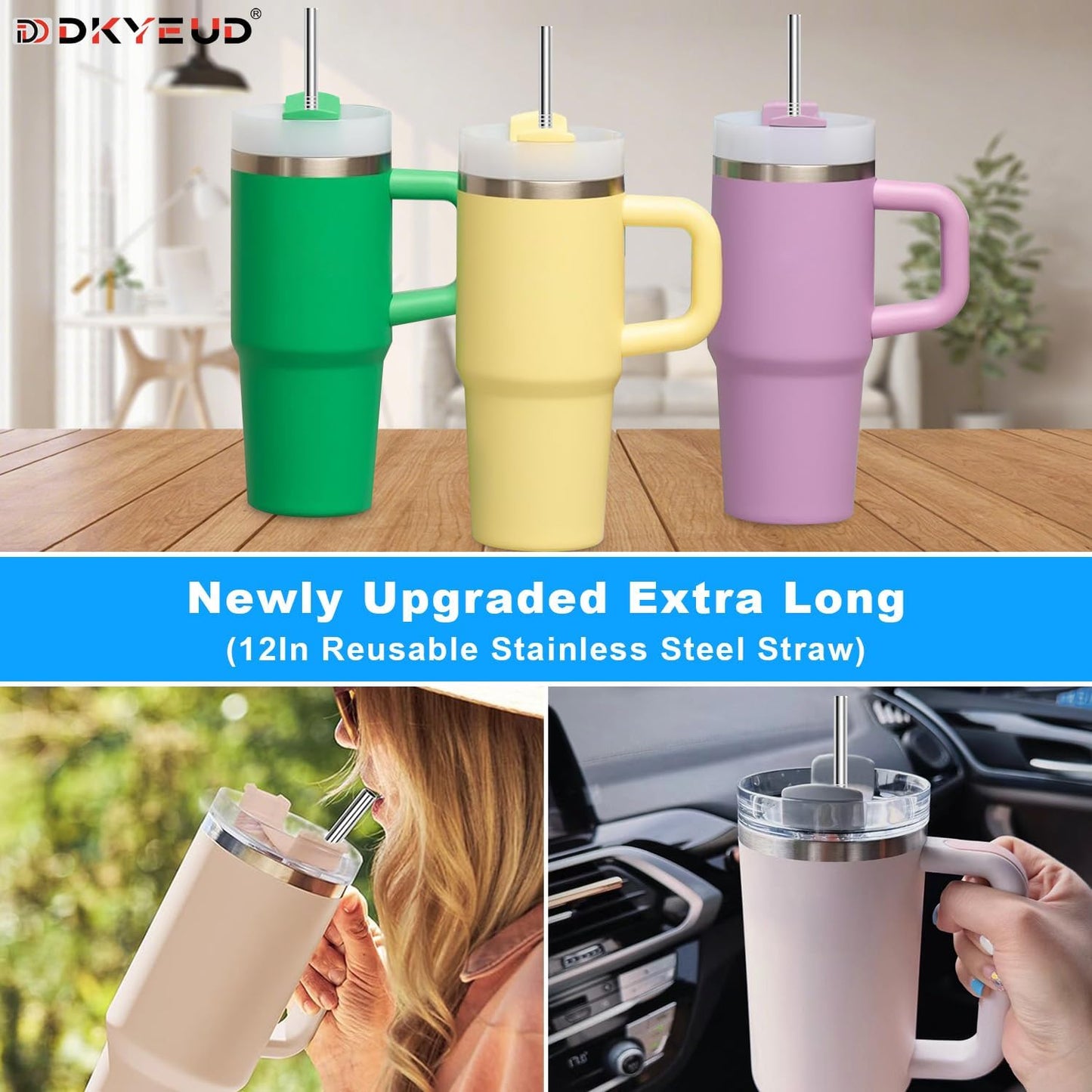Newly Upgraded Extra Long 12In Metal Straws Reusable Set 12 PCS,BPA Free, Eco-Friendly Stainless Steel Straws Fit 40 oz Tumbler,for Hot/Cold Drinks