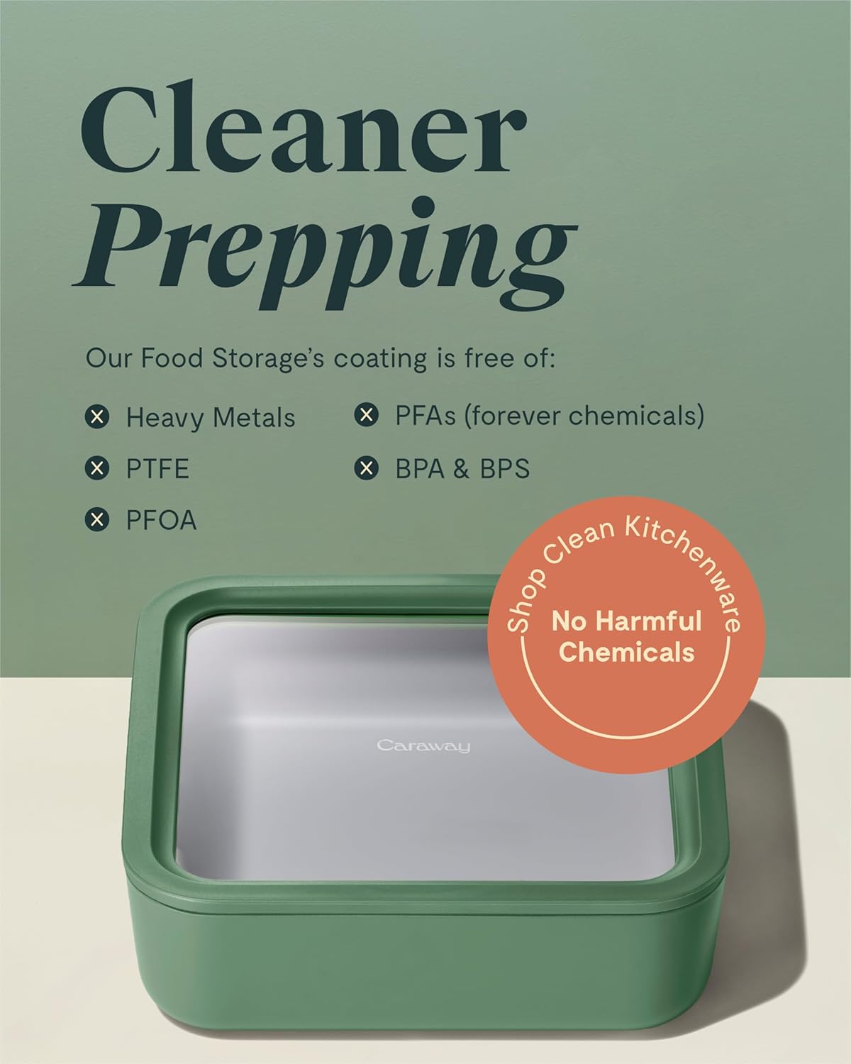 Caraway 2pc Glass Food Storage Set - 10 Cup Food Containers (2) - Ceramic Coated - Non Toxic, Non Stick Lunch Box with Lids. Dishwasher, Oven, & Microwave Safe - Mist