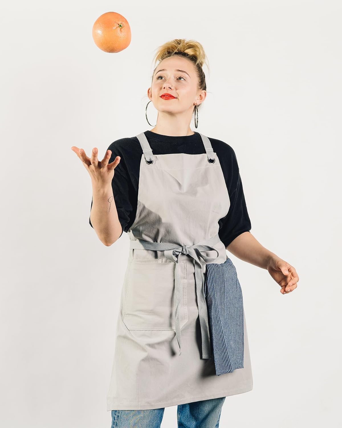 Caldo Crossback Kitchen Apron for Cooking- Mens and Womens Professional Chef or Server Bib Apron - Adjustable Crossback Style - Rustic- Midweight Cotton (Grey)