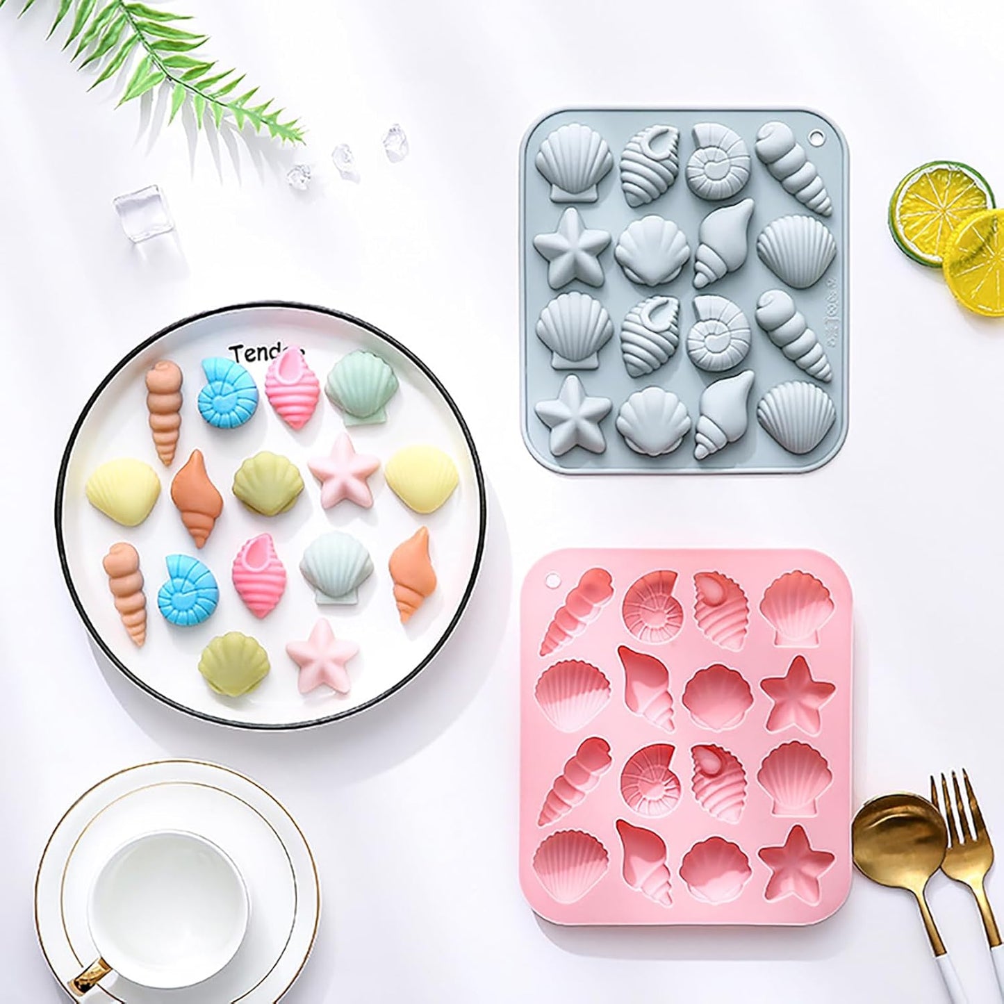 Ocean-Themed Chocolate Mold Set - Food-Grade Silicone Baking Molds with Shell, Starfish, Seashell Beach Life Phrases, Reusable for Under the Sea Cakes, Cupcakes & Party Treats - 2 Pack