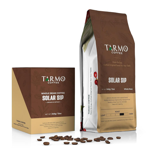 TARMO - SOLAR SIP | Low Acid 100% ARABICA Whole Bean Coffee | Specialty Vietnamese Coffee | Single Origin Dark Roast Coffee Beans | 12 Oz Bag