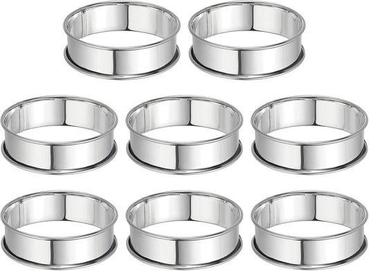 HARFINGTON 8pcs Crumpet Rings 3.15" Nonstick Round Cake Ring Stainless Steel Double Rolled English Pastry Rings for Kitchen Baking Crumpet Dessert, Silver