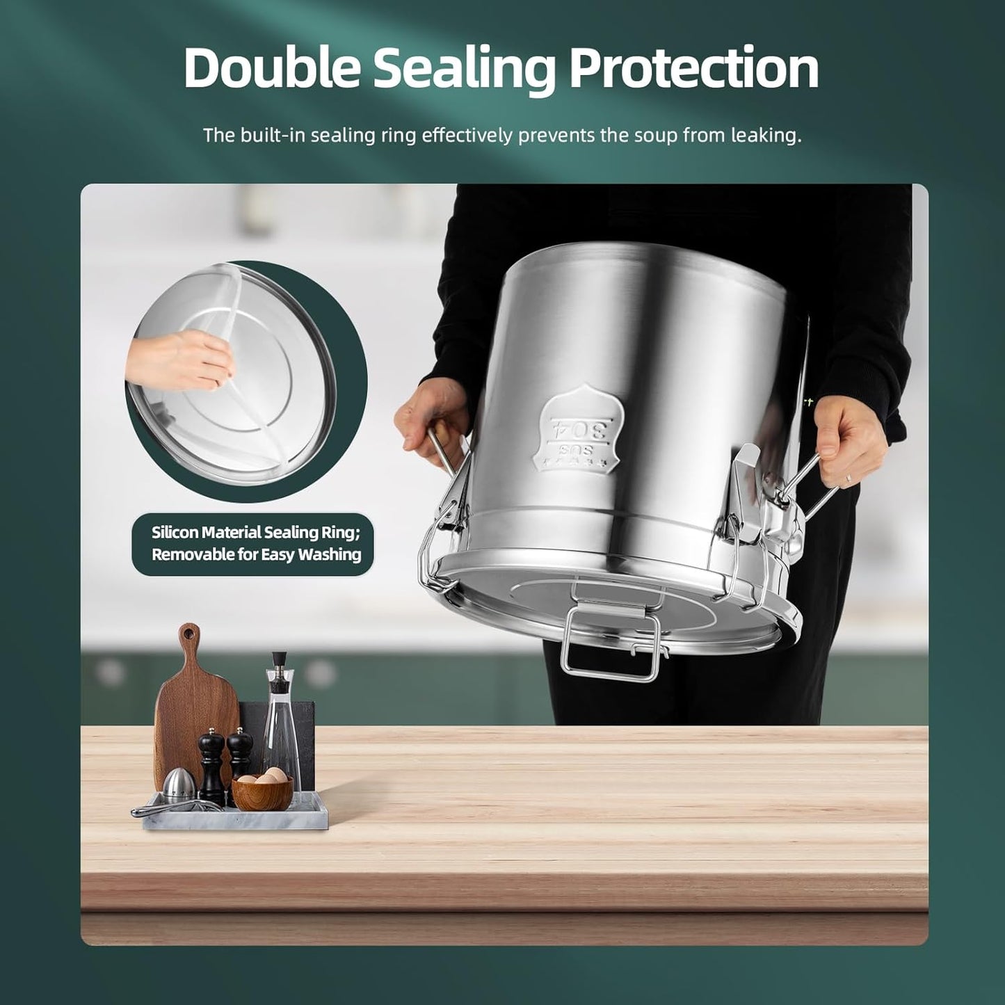 PERFERATE 304 Stainless Steel Airtight Canister 6L/12L Food Storage Bucket with Lids and Sturdy Locking Clamp Metal Cereal Rice Storage Container for Flour, Coffee Bean, Sugar, Cookie (21L)