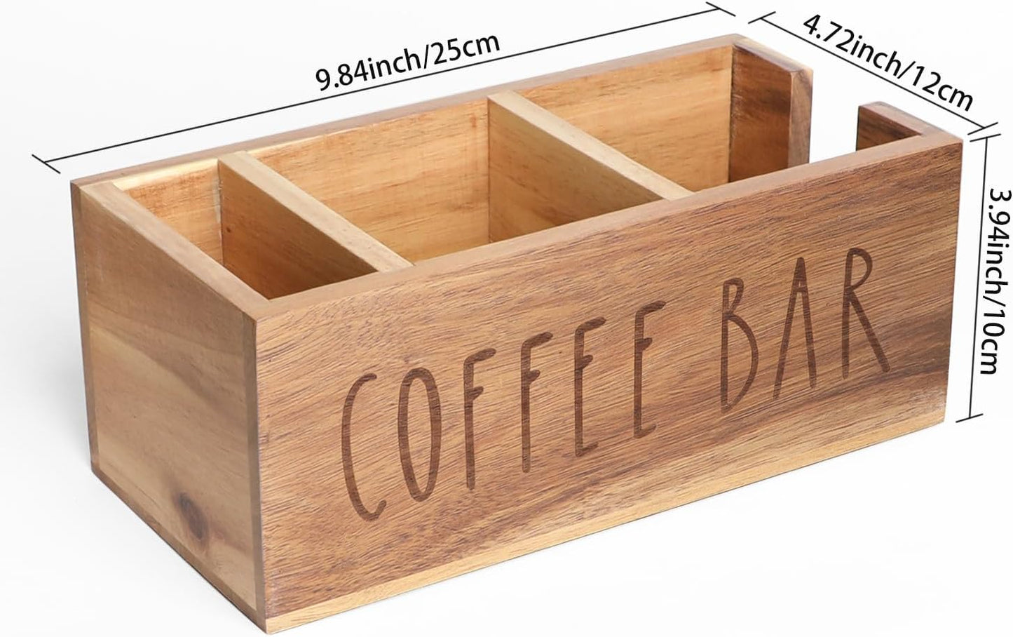 Acacia Wood Station Organizer,Coffee Station Organizer for Cup Lid Stirrers Pod, Disposable Coffee Cup Holder, Farmhouse Accessories Decor, Brown Labeled COFFEE BAR