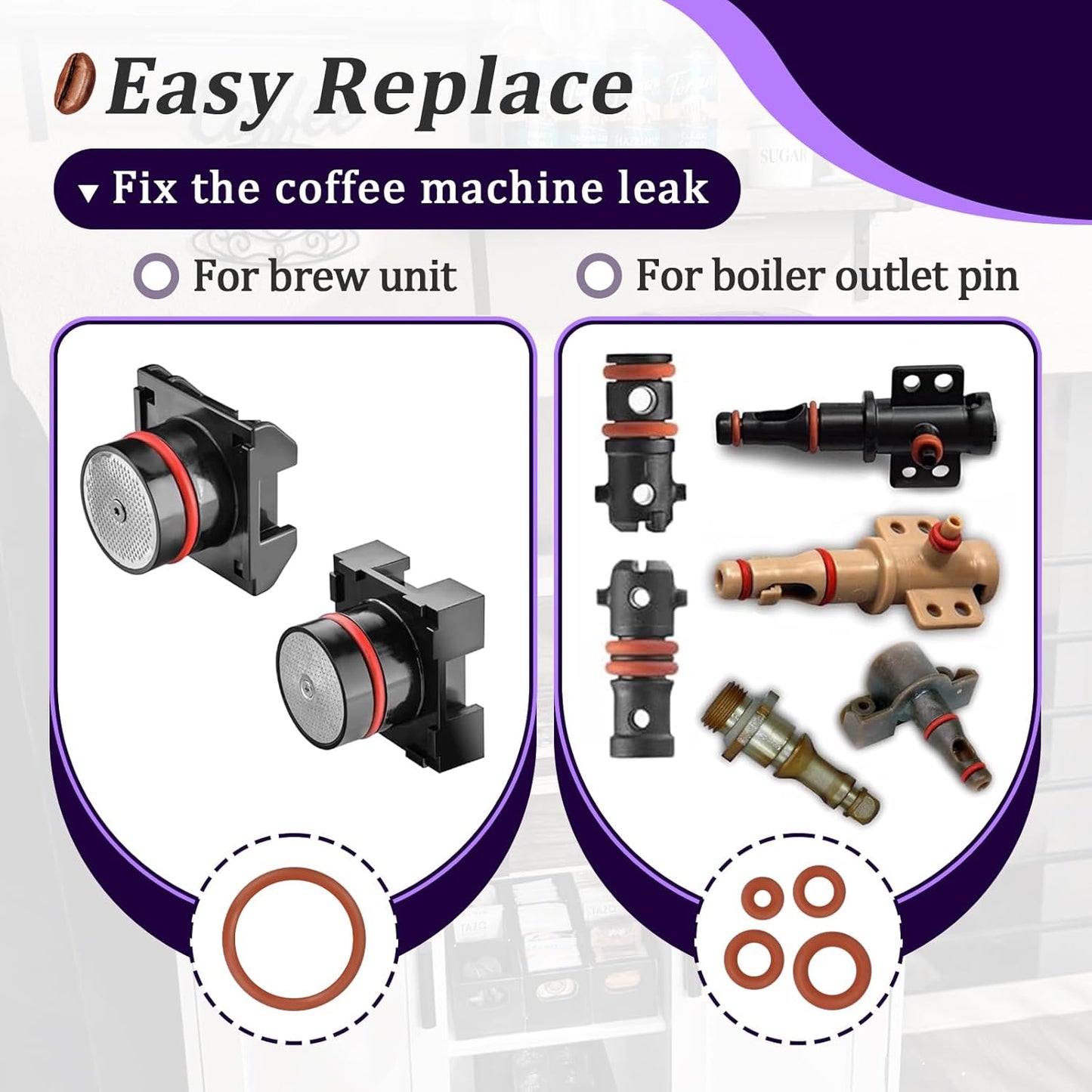 18 PCS Seal O-Ring Kit Gasket Seal Set Fit for Saeco Philips Gaggia, Professional Coffee Machine O'Rings for Boiler Outlet Pin and Brew Unit, Food Grade Silicone Ring for Saeco Daily Replacement