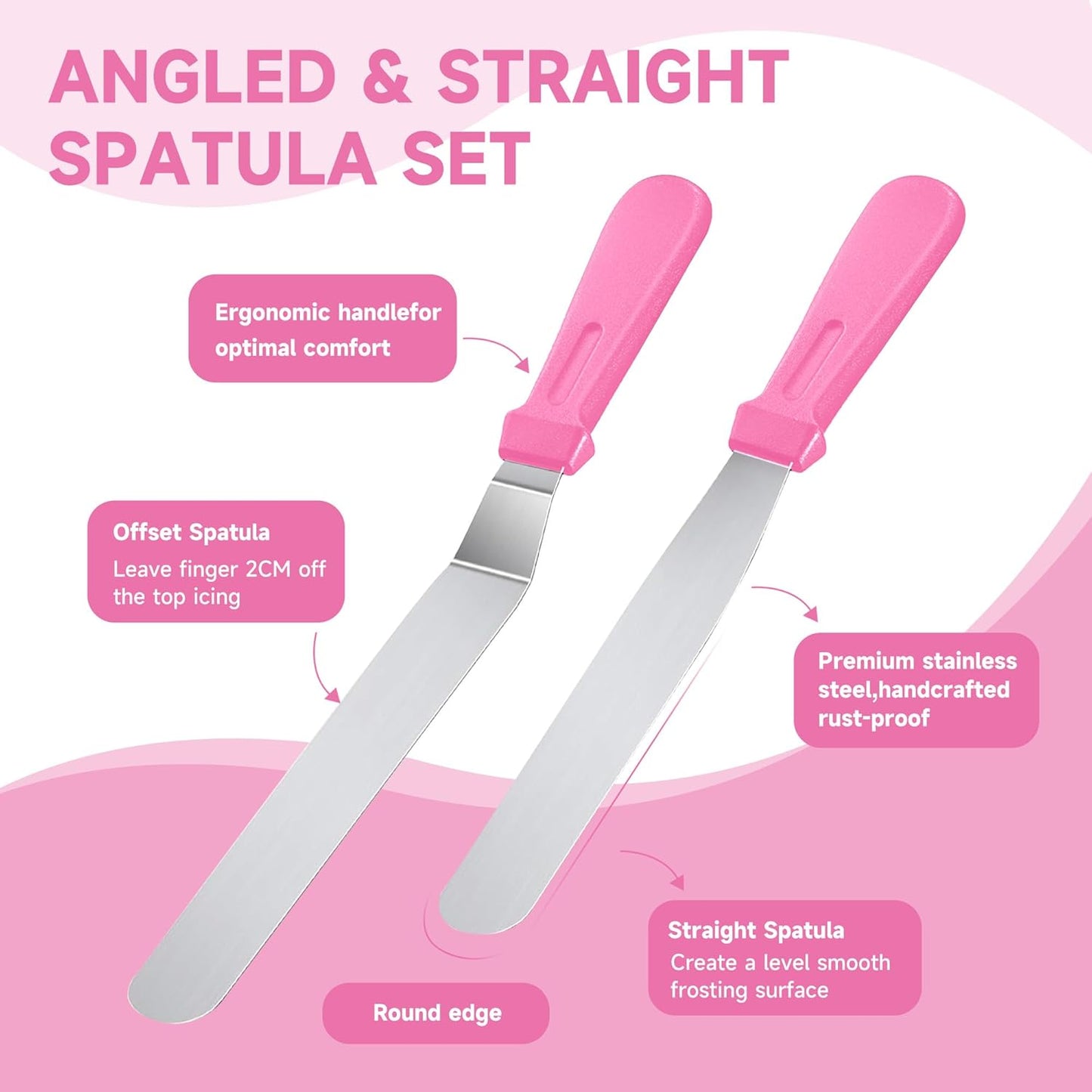 Cake Decorating Kit,137pcs Cake Decorating Supplies with Cake Turntable for Decorating,Pastry Piping Bag,Russian Piping Tips Baking Tools, Cake Baking Supplies for Beginners(Pink)