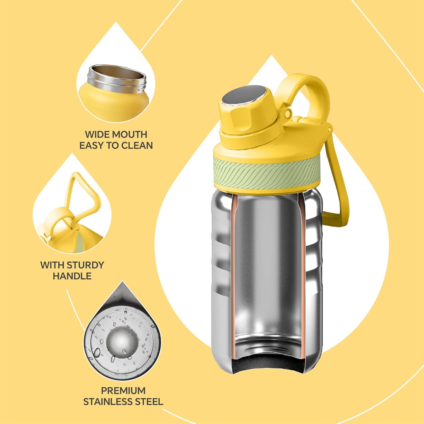 IDEUS Insulated Water Bottle 12oz, Stainless Steel Insulated Water Bottle For School, Insulated Bottles With Straws Leakproof, Vacuum Double Wall Water Bottles For Boys And Girls With 2 Lids, BPA Free