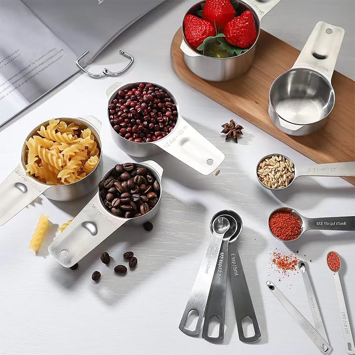 18PCS Measuring Cups and Spoons Set, Include 7 Nesting Measuring Cups, 6 Measuring Spoons and 5 Mini Spoons, Stainless Steel Metal Measuring Set, Kitchen Gadgets for Cooking & Baking