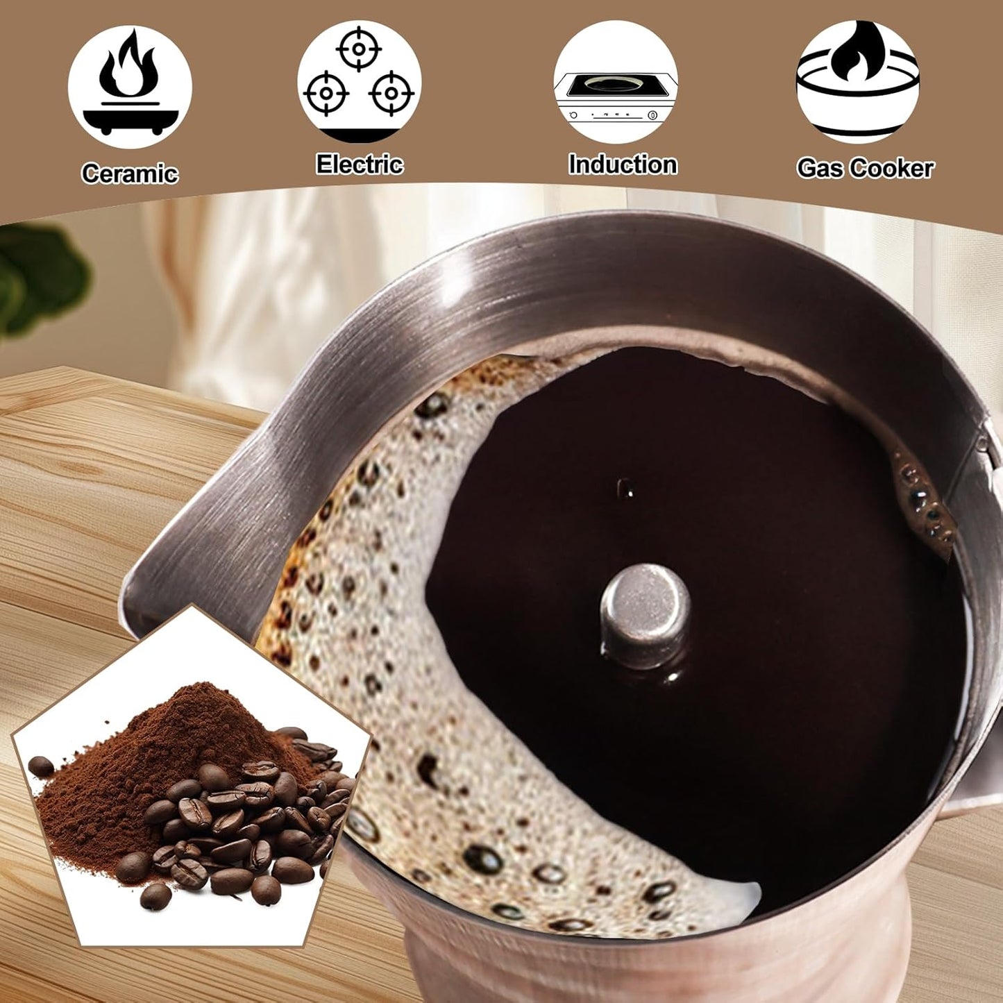 Uncoated 4 Cup Moka Pot 304 Thickened Stainless Steel Coffee Maker Stovetop Espresso Coffeemaker Italian Classic Style Brewing Greca Cafe Mocha Machine for Cafeteras Camping Travel Home 200ml 6.6oz