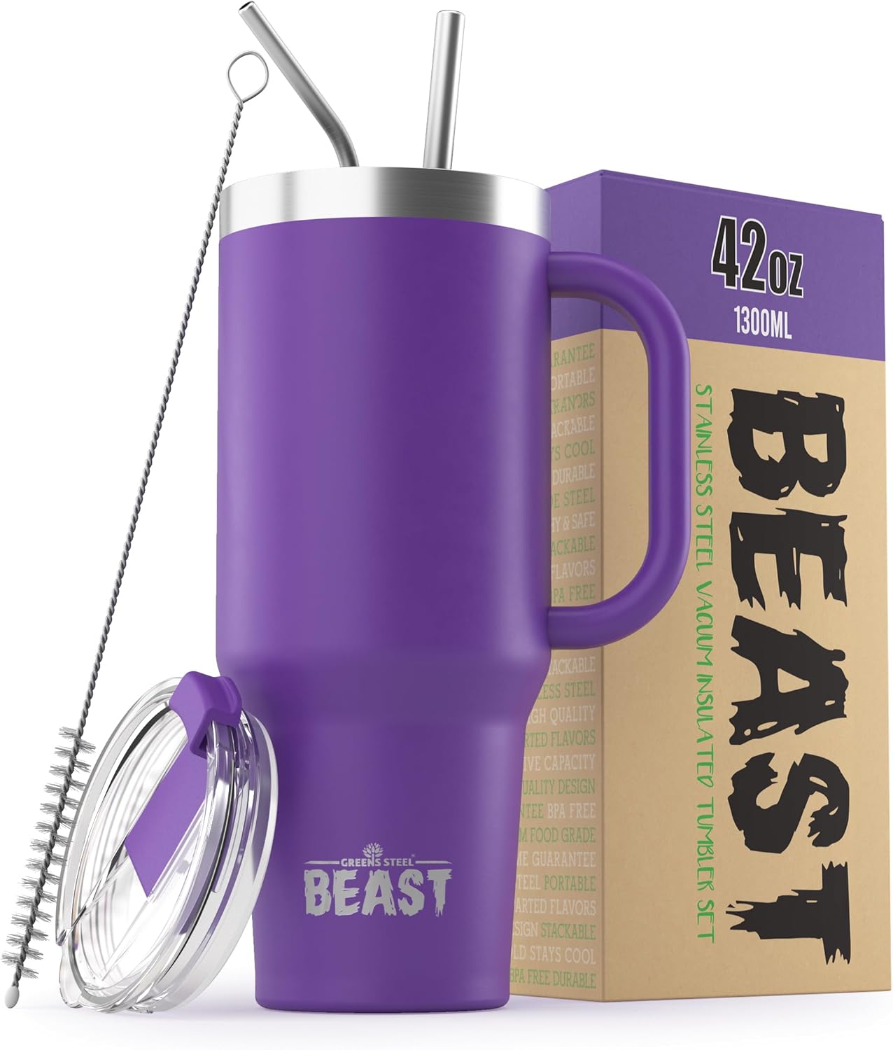 Beast 42 oz Tumbler Stainless Steel Vacuum Insulated Coffee Ice Cup Double Wall Travel Flask (Deep Purple)